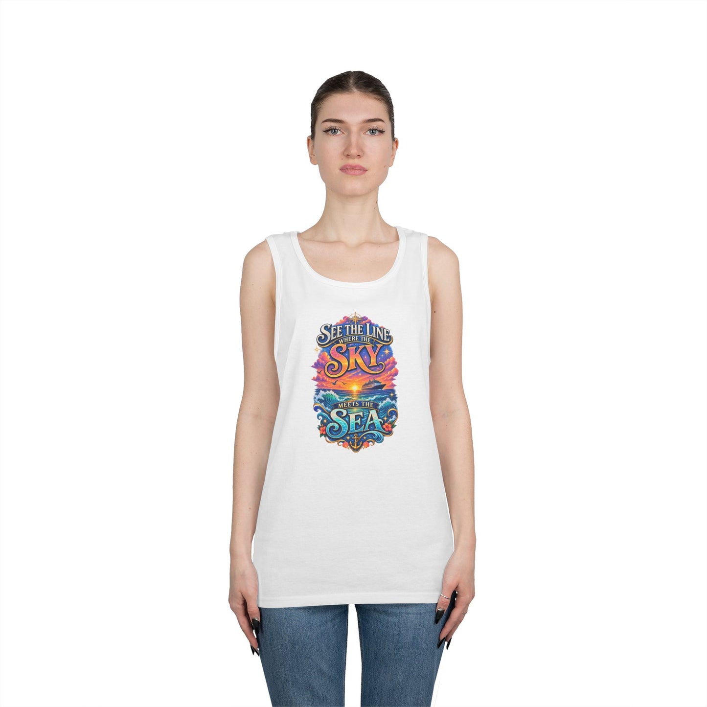 Ocean Adventure Tank - "See the Line Where the Sky Meets the Sea" Nautical Graphic Tank Top