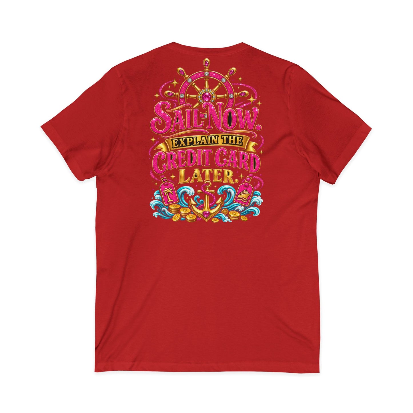 Cruise Vacation V-Neck Tee — "Girl Math" & "Sail Now" Graphic Shirt