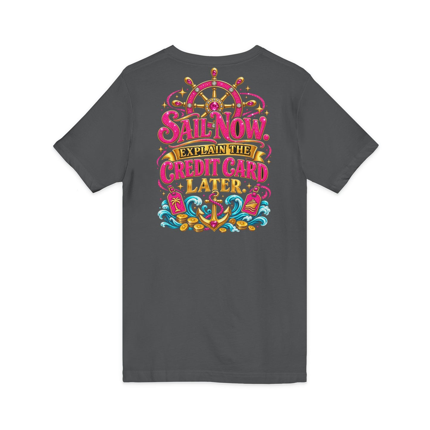 Cruise Vacation V-Neck Tee — "Girl Math" & "Sail Now" Graphic Shirt