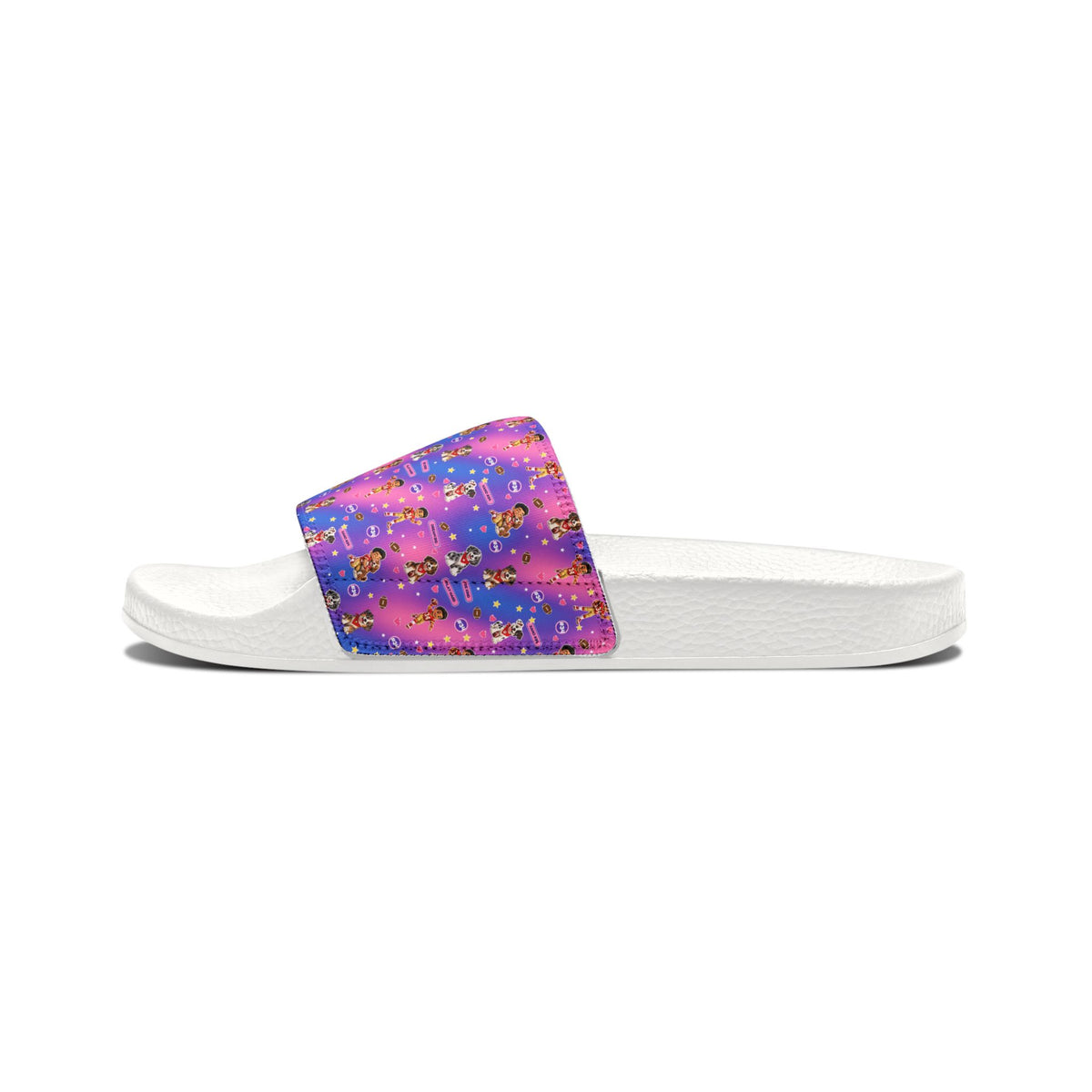 Youth Purple Colorful Xano #34 Puppy Pattern Slide Sandals