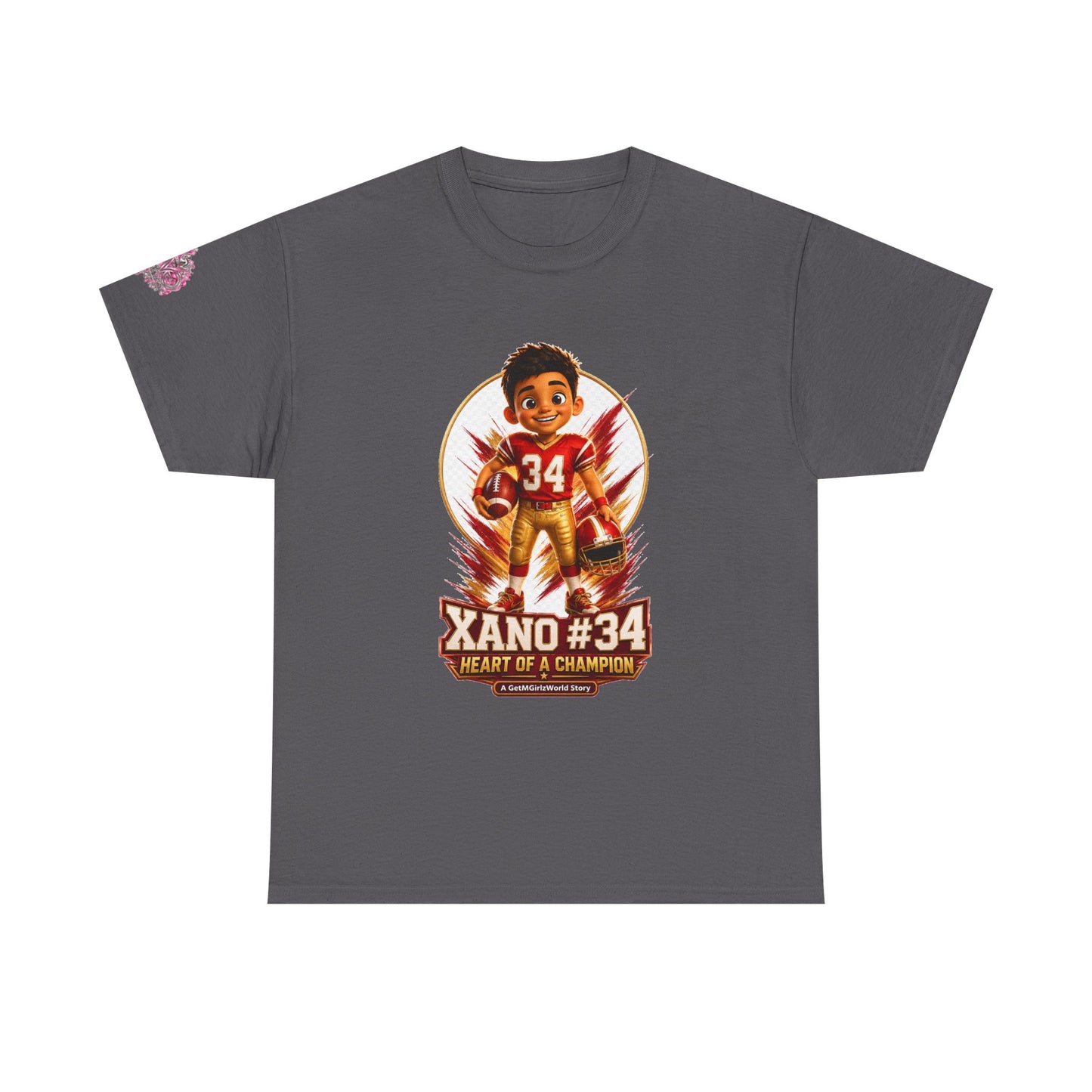 Kids Cartoon Football Tee — “Xano #34: Heart of a Champion” Cartoon Jersey