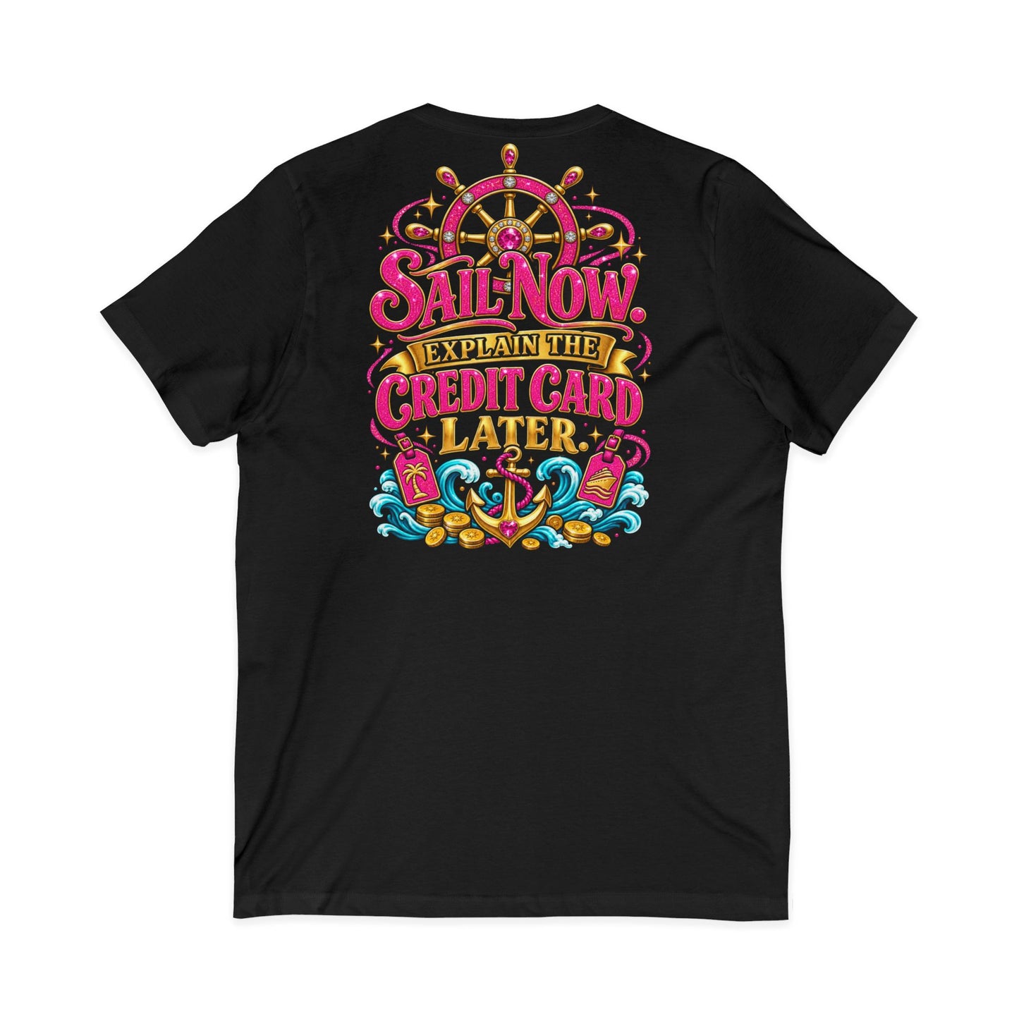 Cruise Vacation V-Neck Tee — "Girl Math" & "Sail Now" Graphic Shirt
