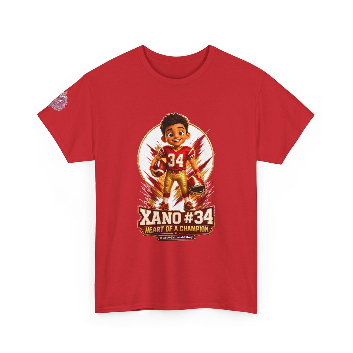 Kids Cartoon Football Tee — “Xano #34: Heart of a Champion” Cartoon Jersey
