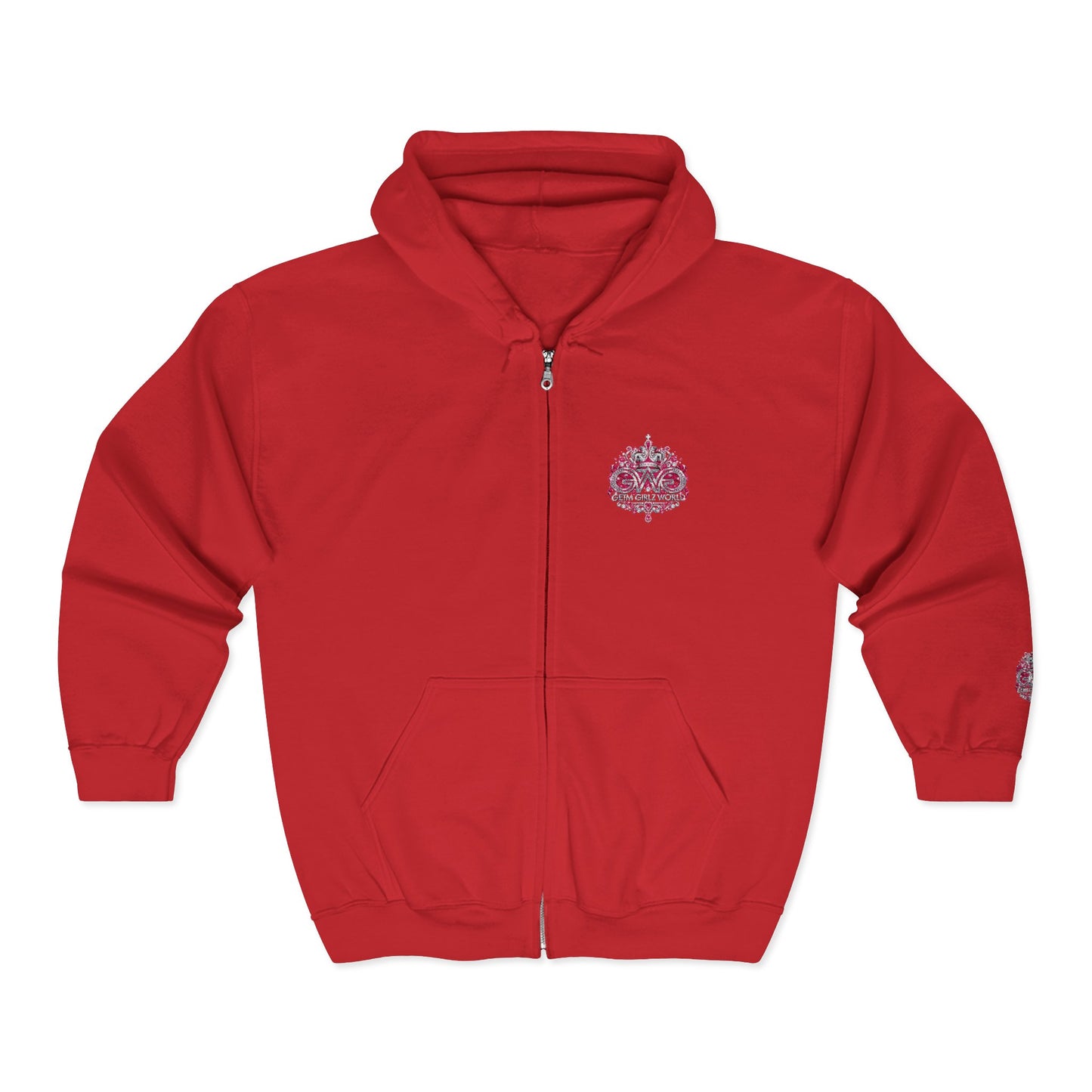 Zip Hoodie with Pink Floral Mandala Chest Design