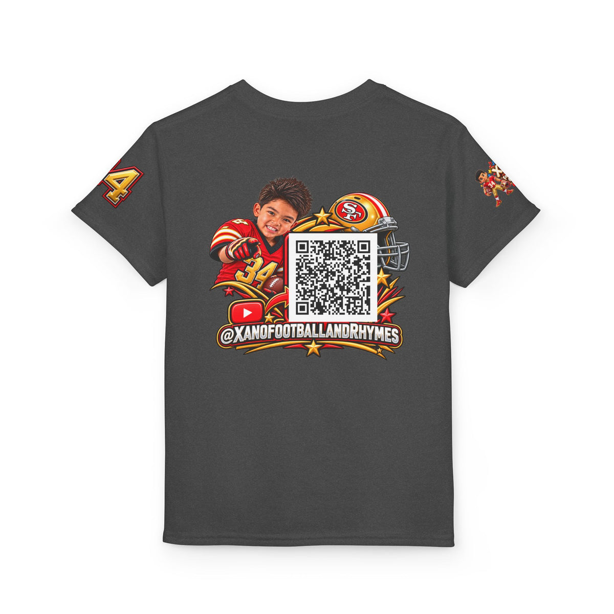 Youth Football Kid's T Shirt — "Xano #34: Heart of a Champion" Kids Tee