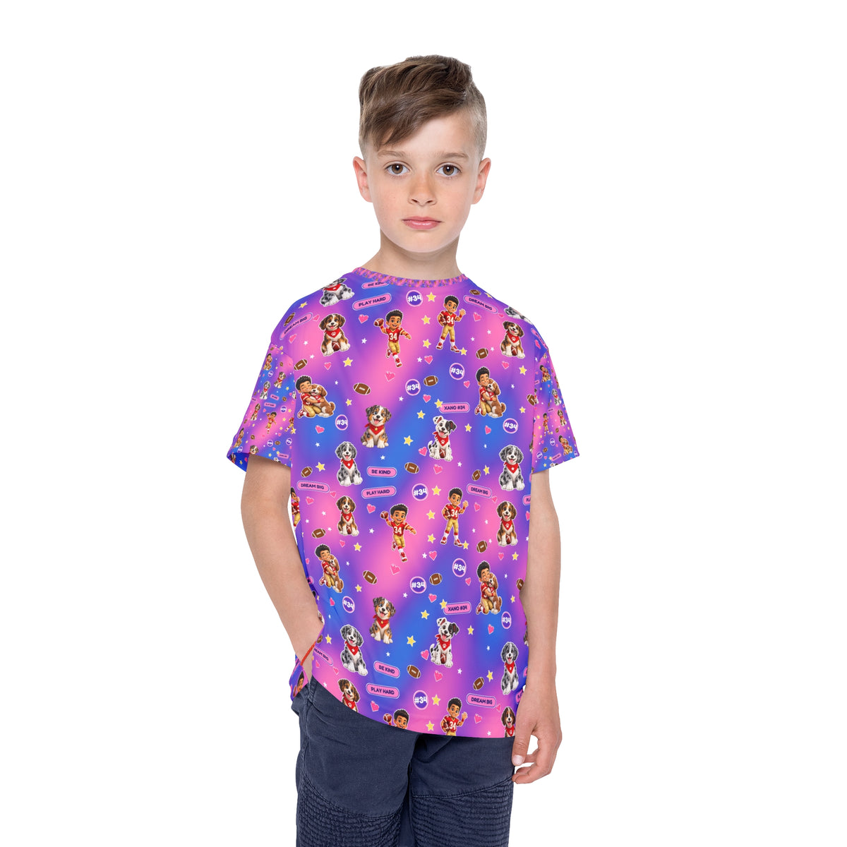 Kids Jersey — Colorful Football and Puppy  All-Over Print Sports Tee