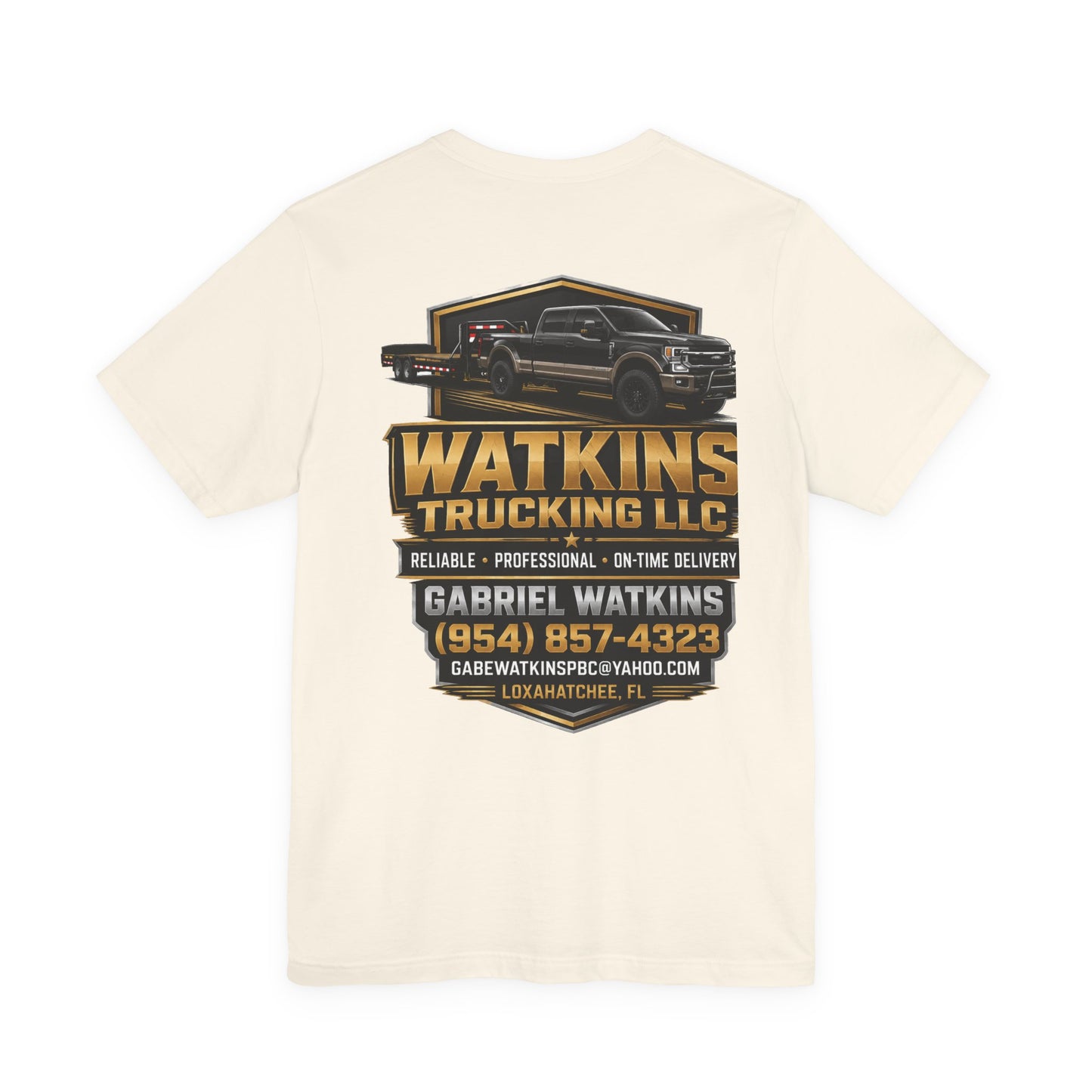 Watkins Trucking LLC Logo T‑Shirt — Gabriel Watkins Contact Graphic Tee