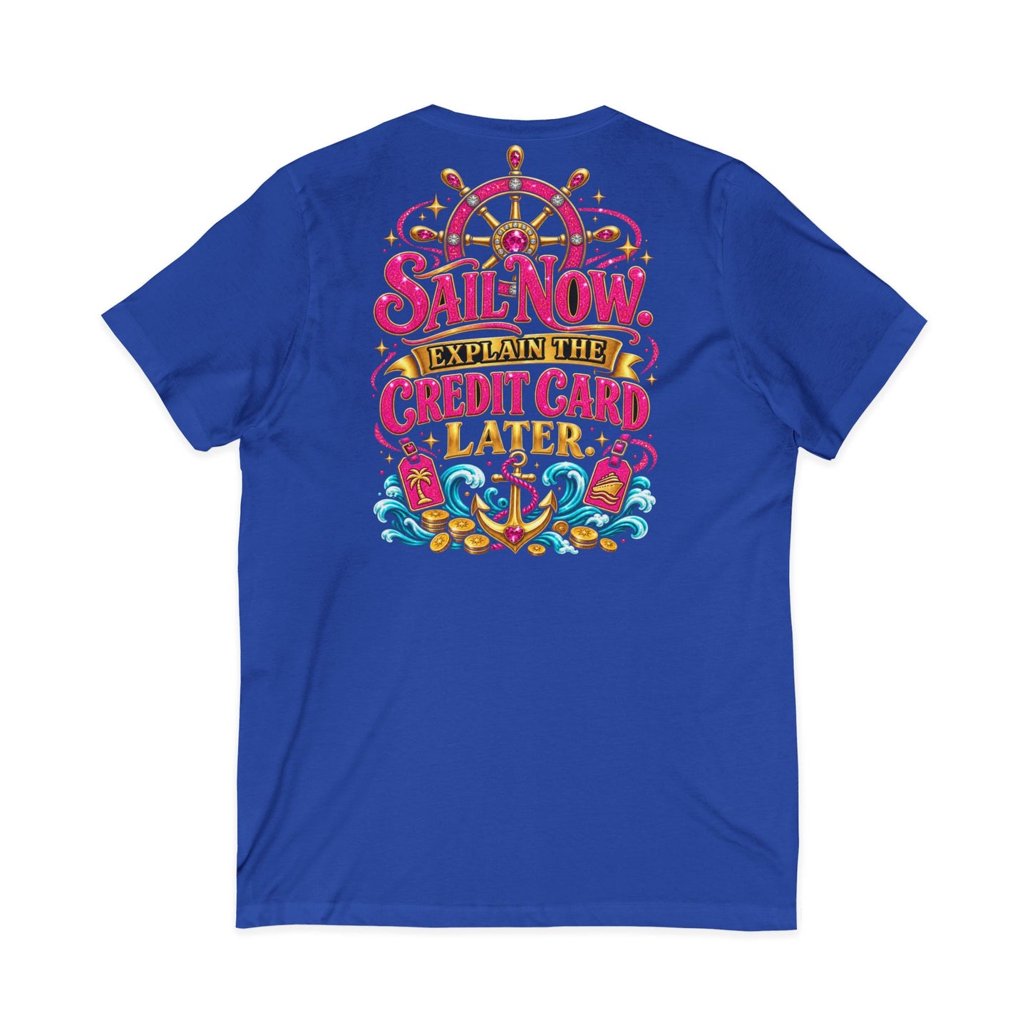 Cruise Vacation V-Neck Tee — "Girl Math" & "Sail Now" Graphic Shirt
