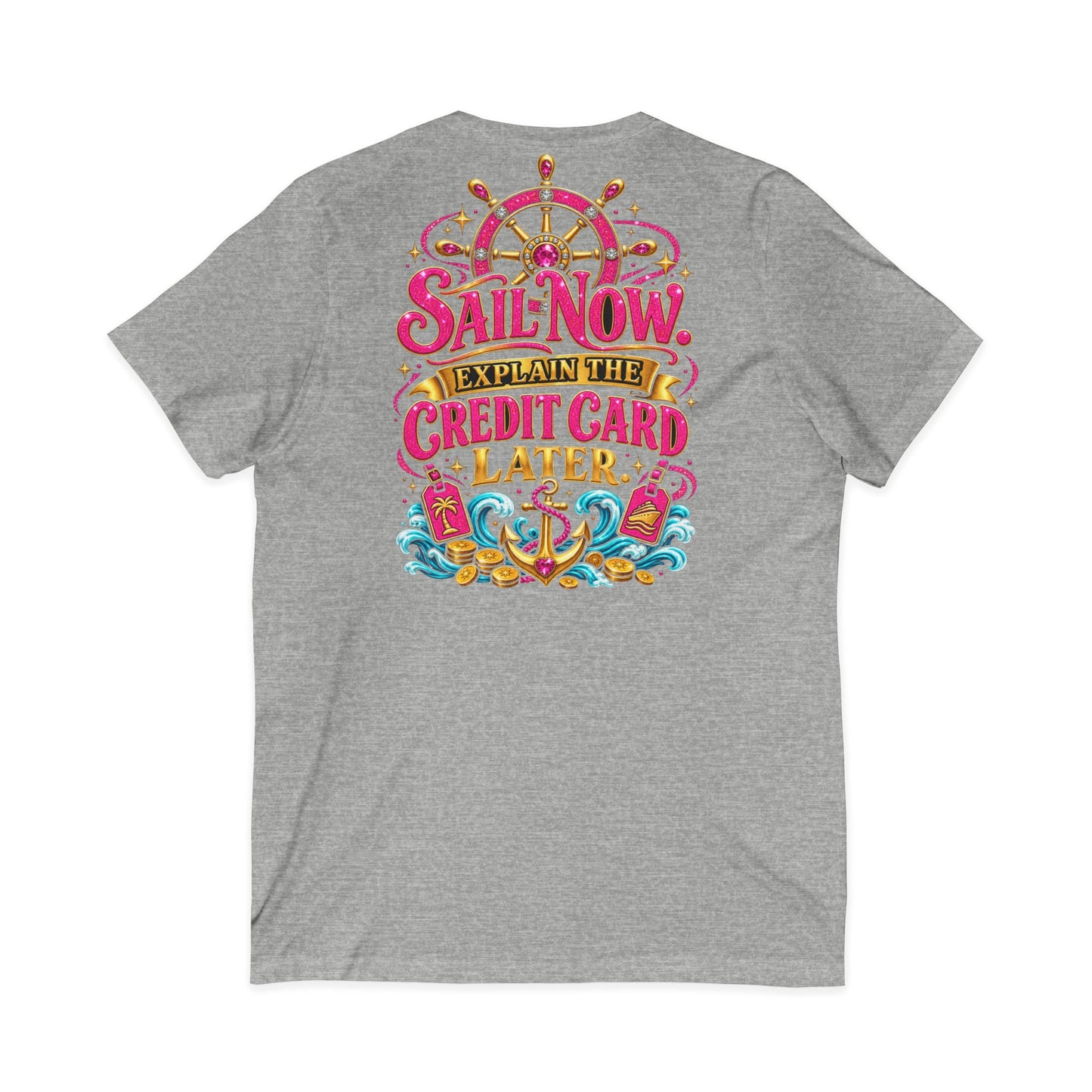Cruise Vacation V-Neck Tee — "Girl Math" & "Sail Now" Graphic Shirt