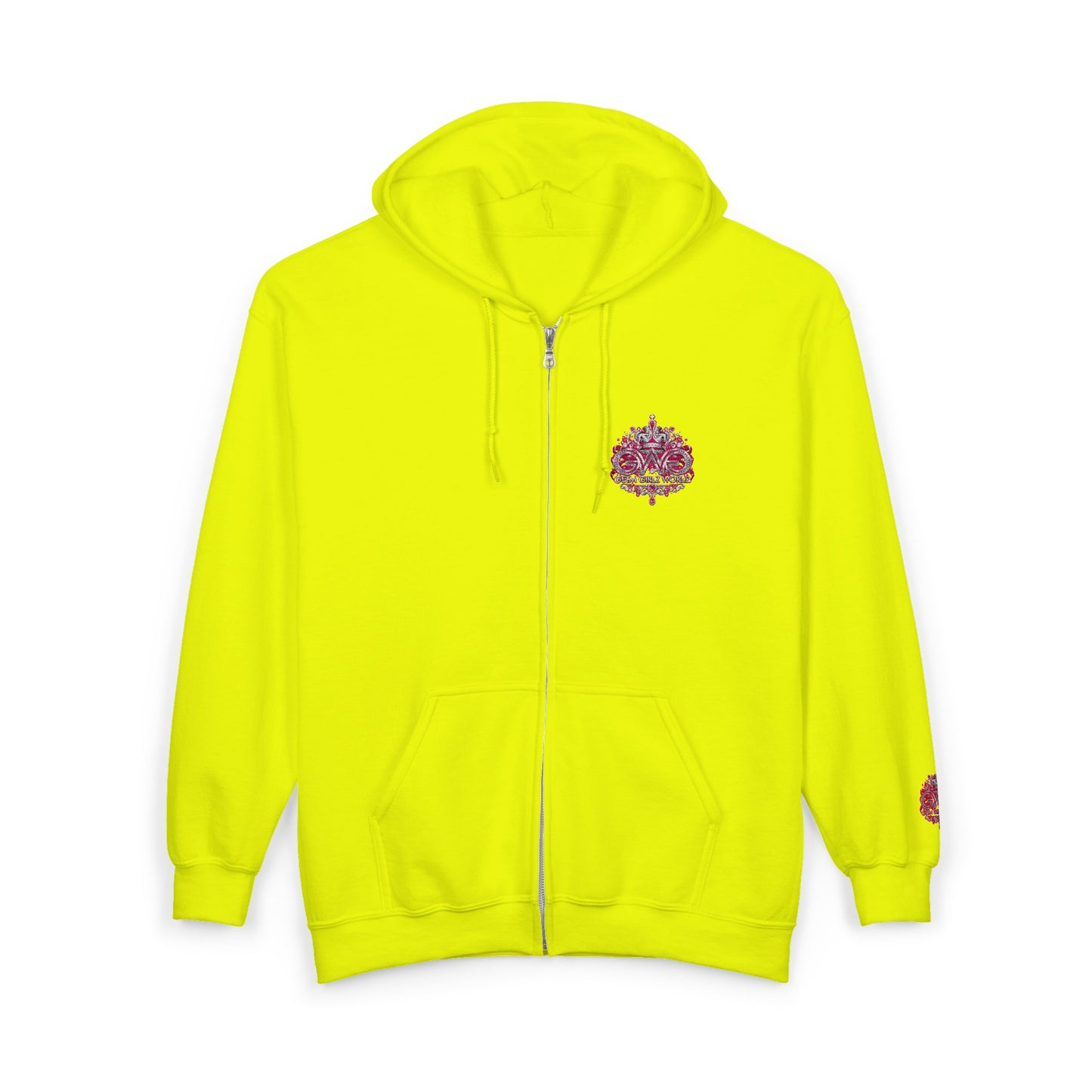 Zip Hoodie with Pink Floral Mandala Chest Design