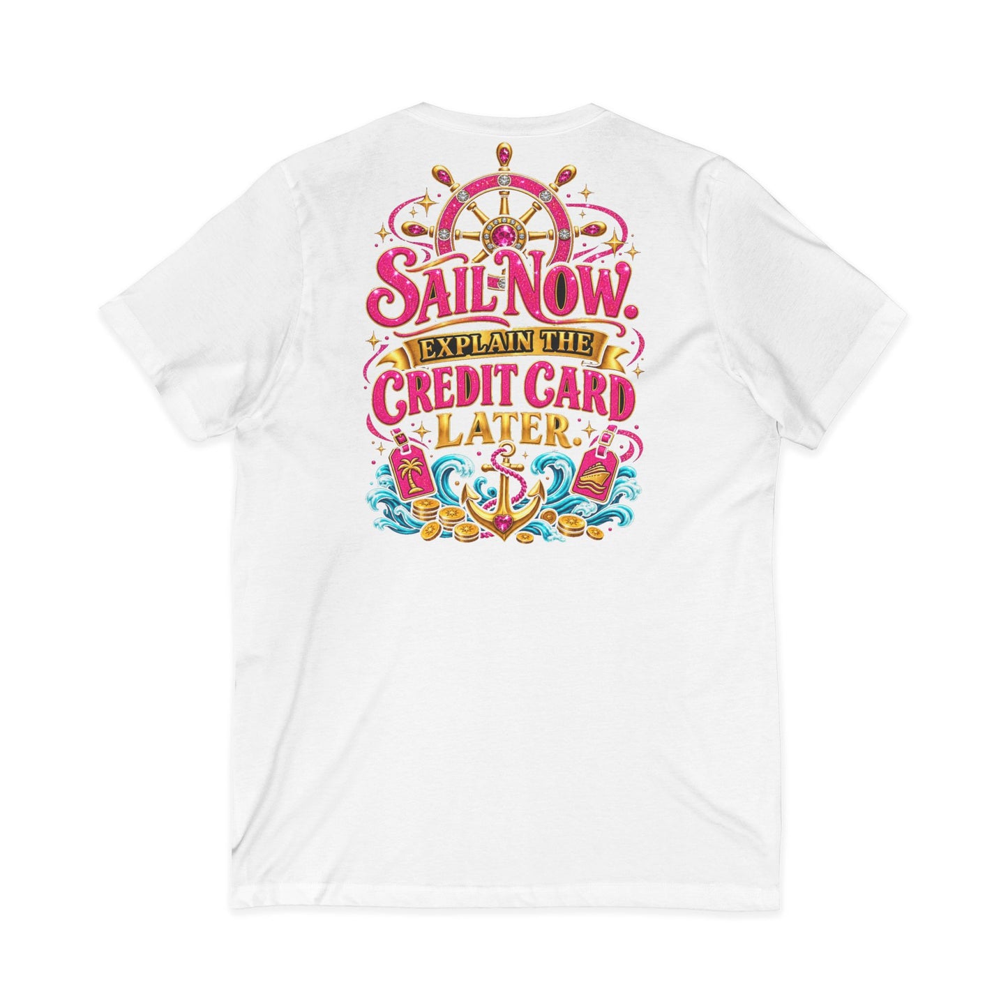 Cruise Vacation V-Neck Tee — "Girl Math" & "Sail Now" Graphic Shirt