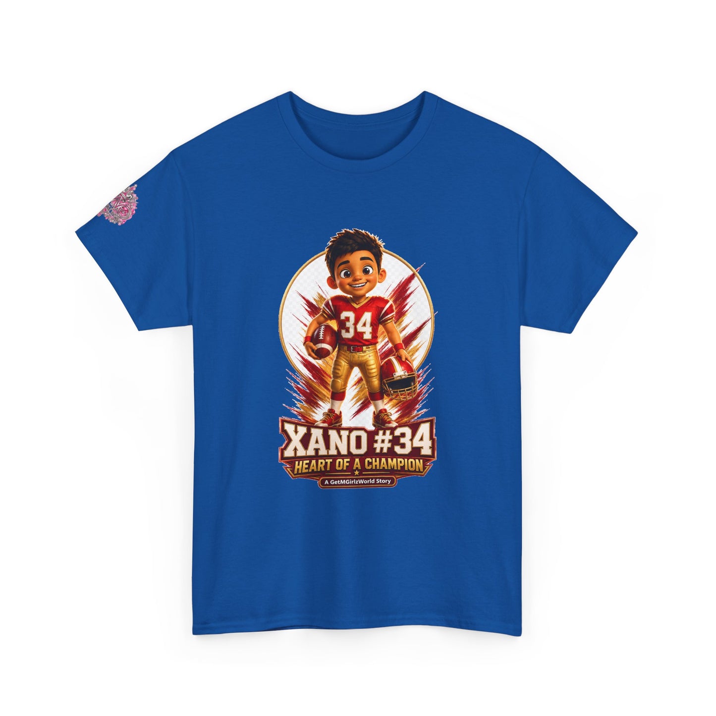 Kids Cartoon Football Tee — “Xano #34: Heart of a Champion” Cartoon Jersey