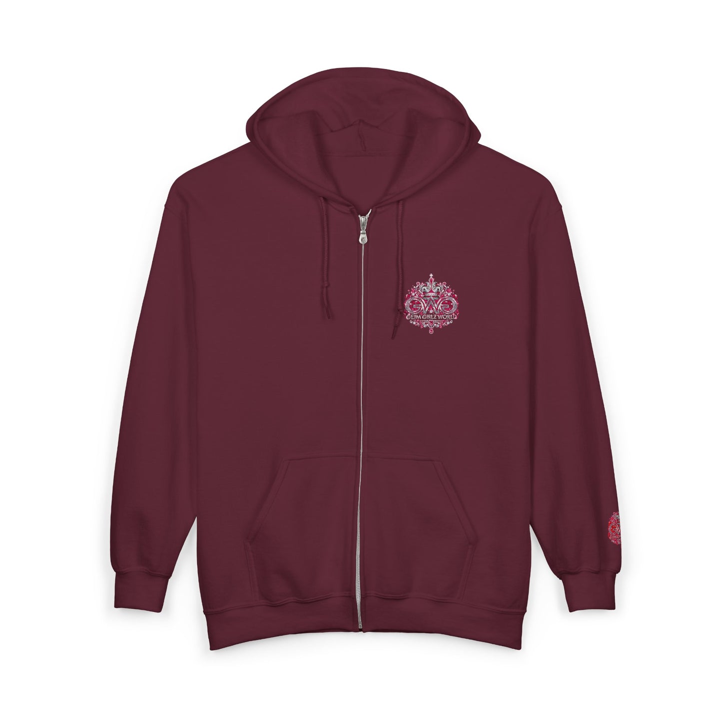 Zip Hoodie with Pink Floral Mandala Chest Design