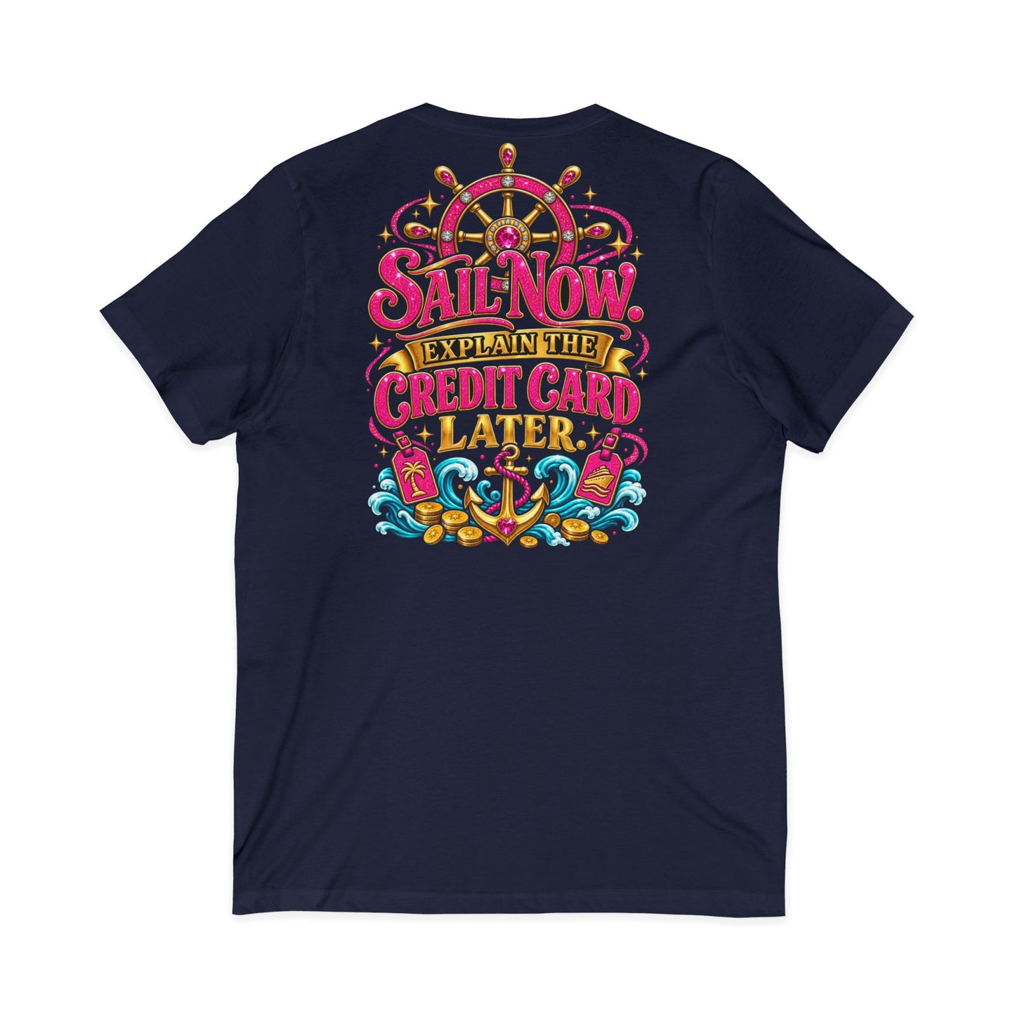 Cruise Vacation V-Neck Tee — "Girl Math" & "Sail Now" Graphic Shirt