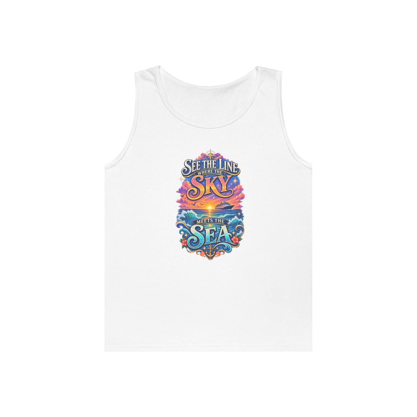 Ocean Adventure Tank - "See the Line Where the Sky Meets the Sea" Nautical Graphic Tank Top