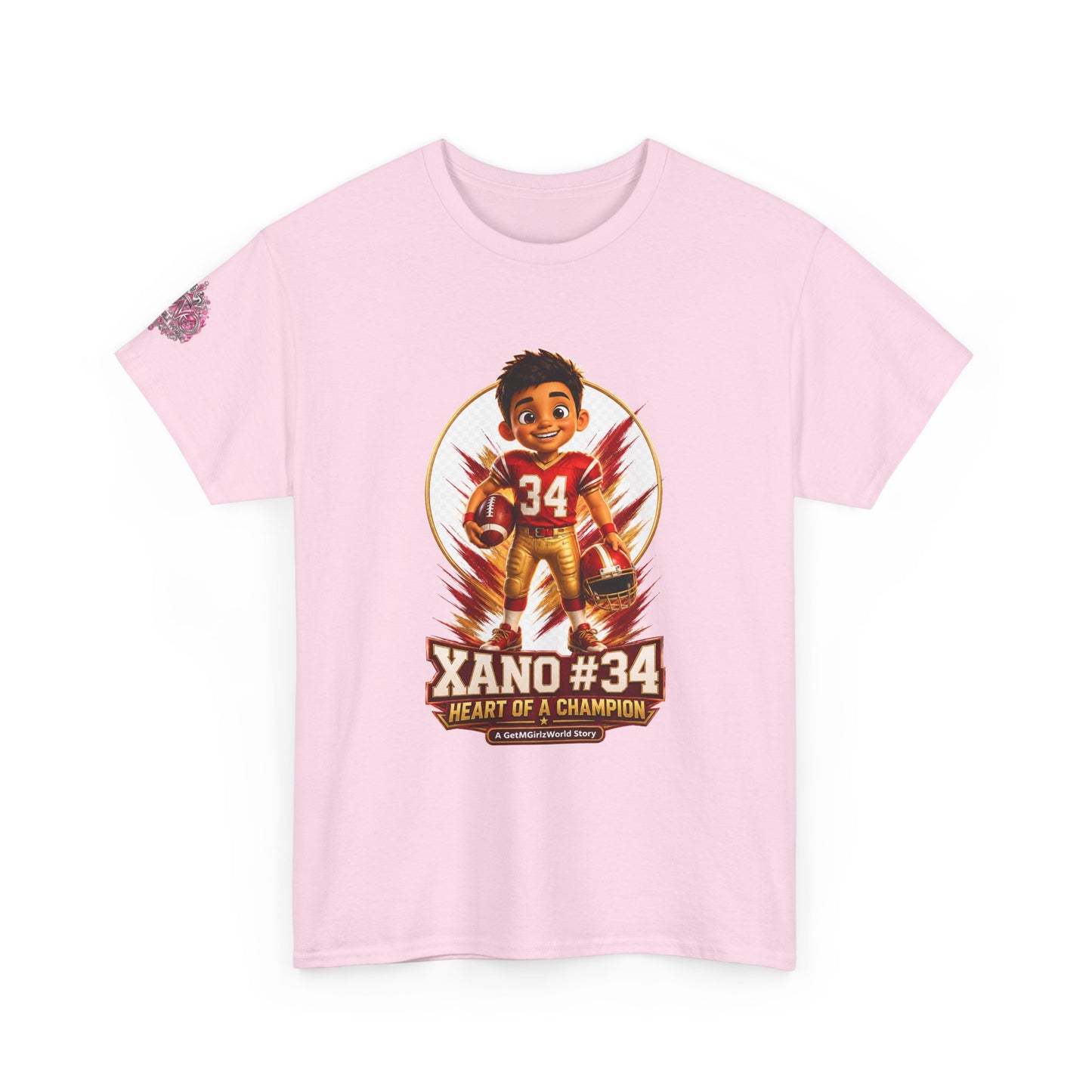 Kids Cartoon Football Tee — “Xano #34: Heart of a Champion” Cartoon Jersey