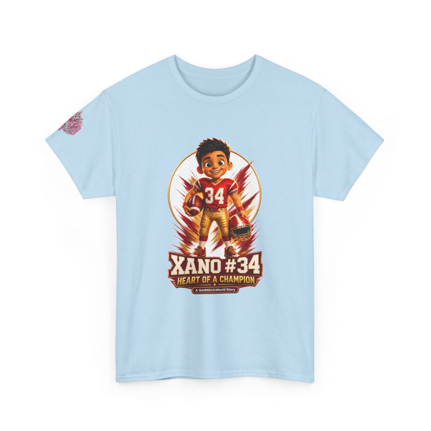 Kids Cartoon Football Tee — “Xano #34: Heart of a Champion” Cartoon Jersey