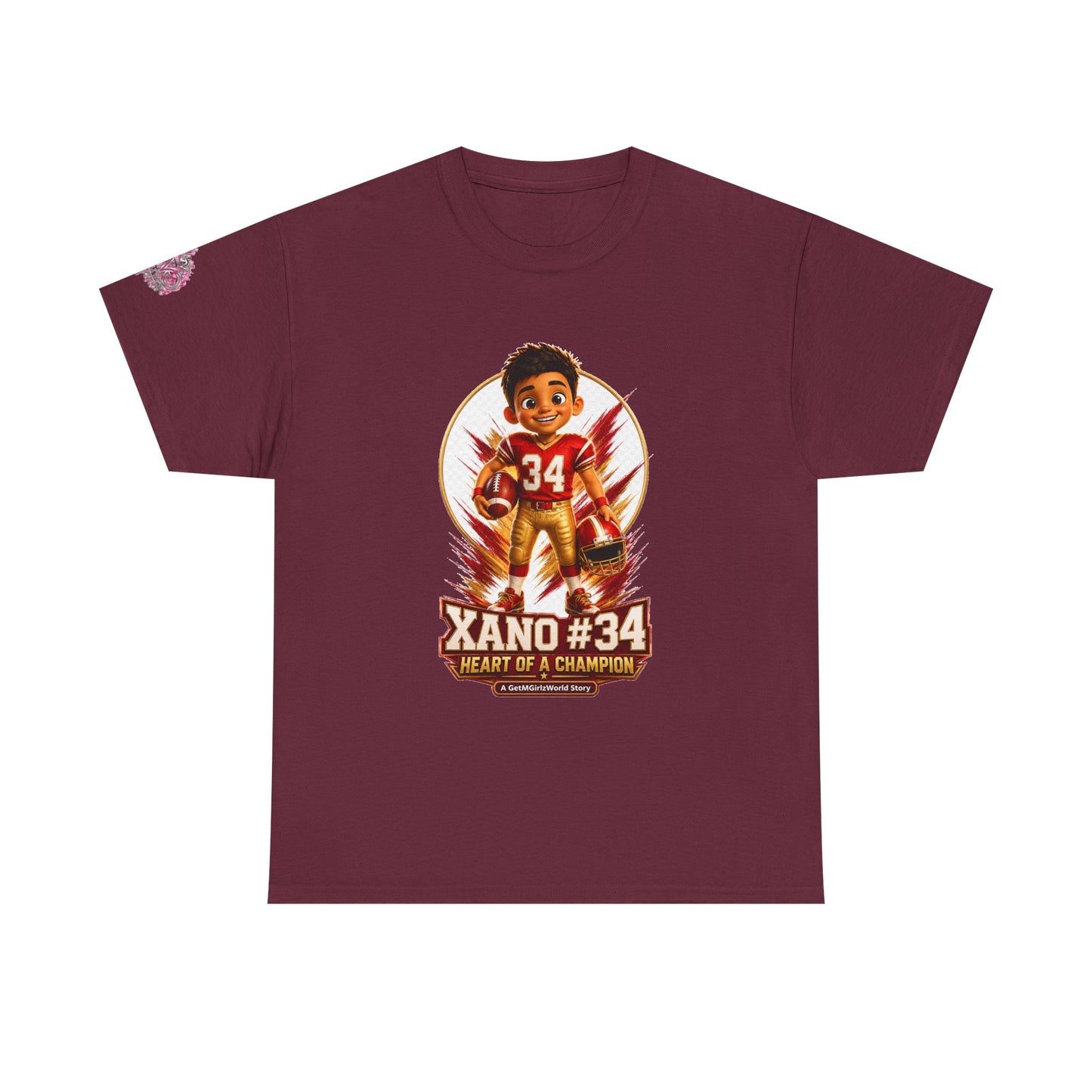 Kids Cartoon Football Tee — “Xano #34: Heart of a Champion” Cartoon Jersey