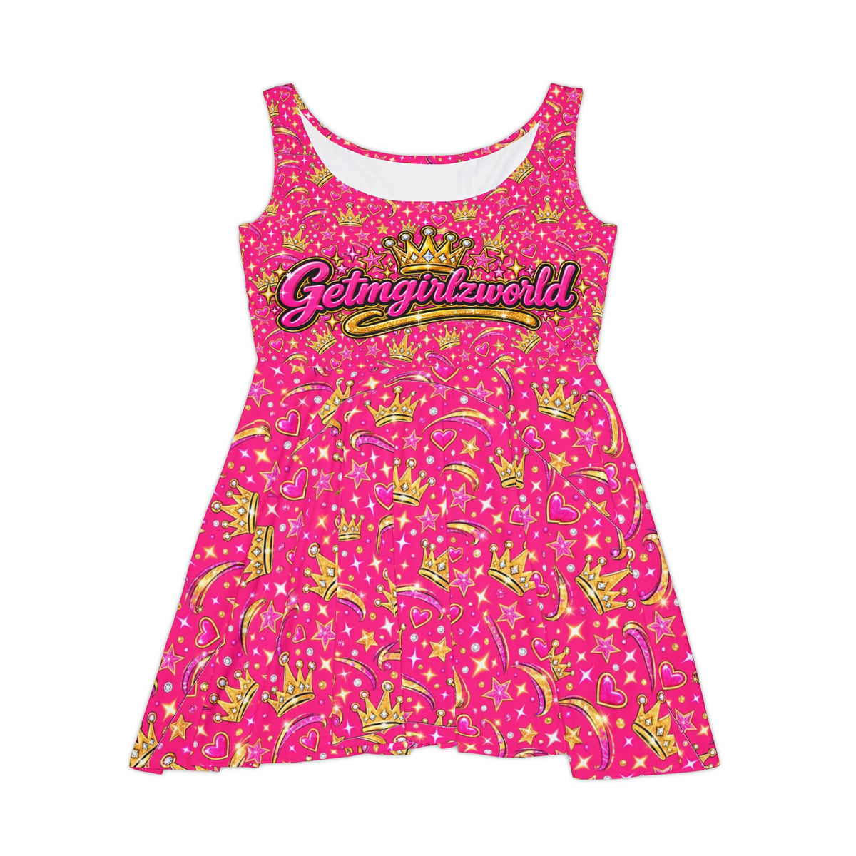 Getmgirlzworld Pink Sparkle and Crown Skater Dress