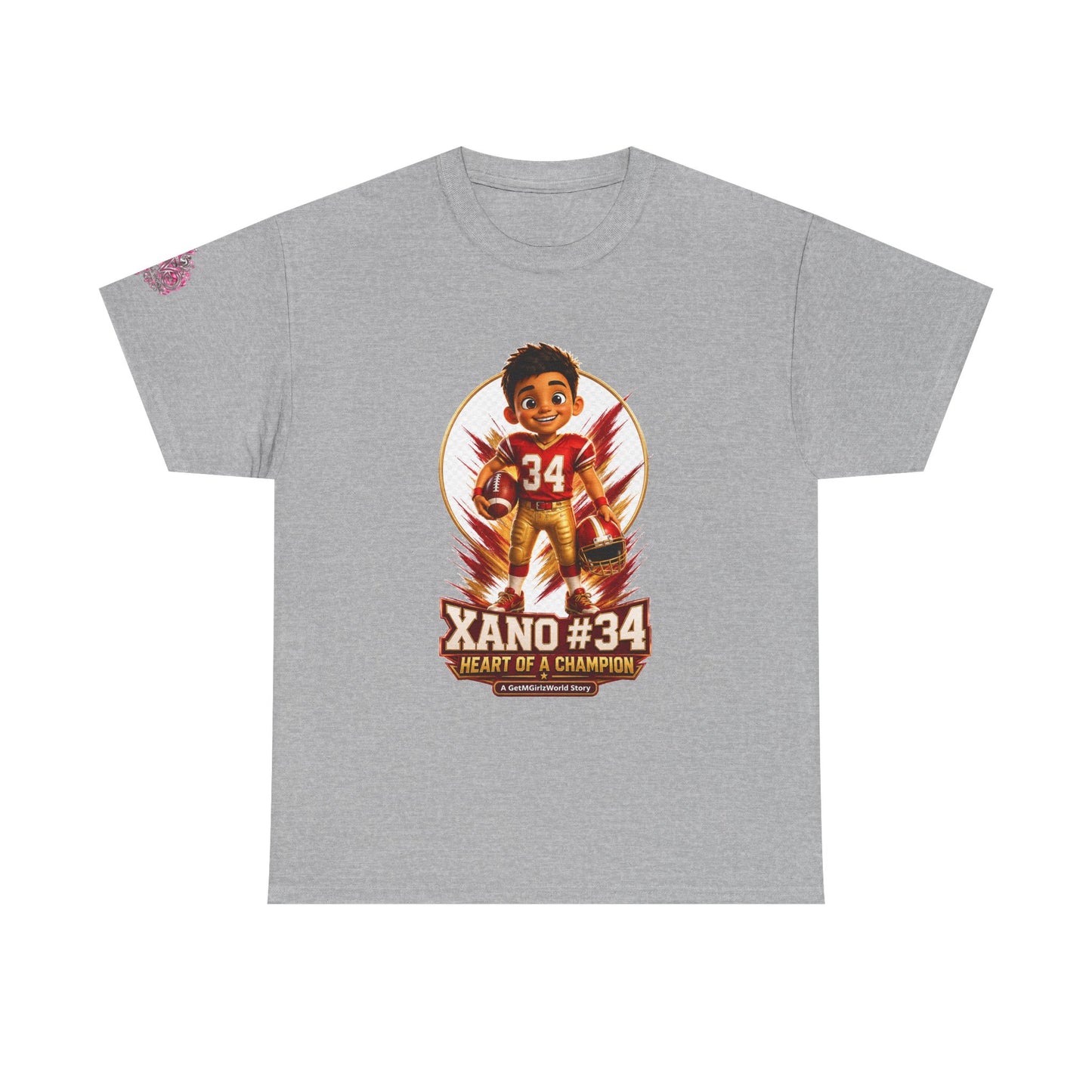 Kids Cartoon Football Tee — “Xano #34: Heart of a Champion” Cartoon Jersey