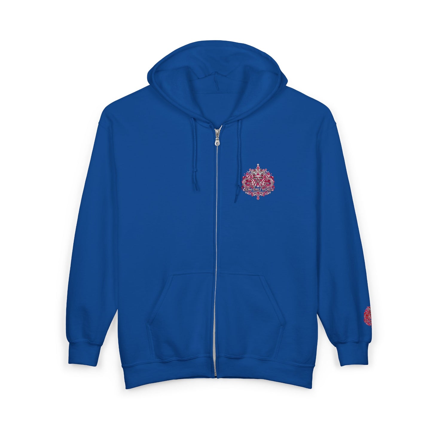 Zip Hoodie with Pink Floral Mandala Chest Design