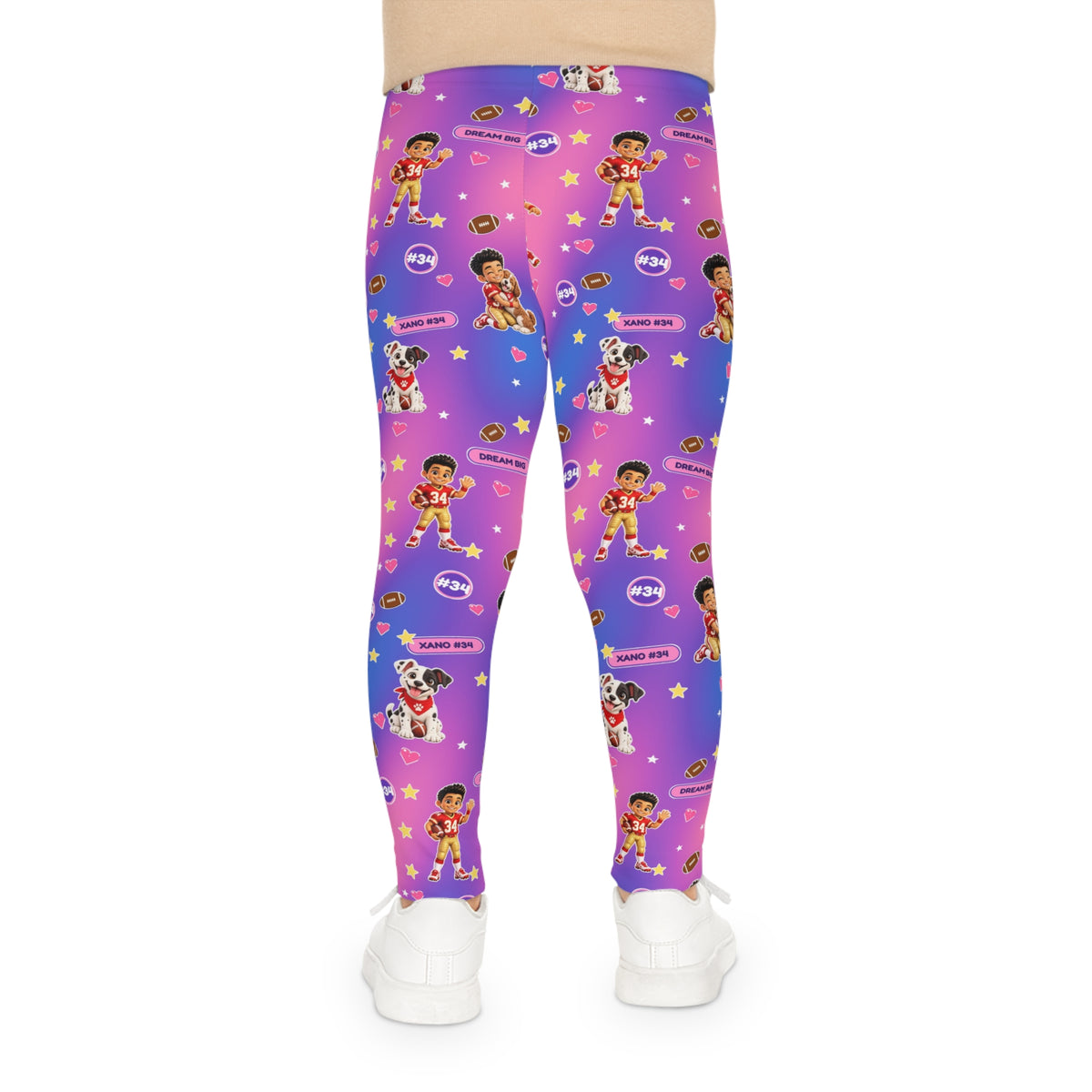 Kids Leggings — Colorful Cartoon Puppy & Girl All-Over Print (Pink to Purple Gradient)