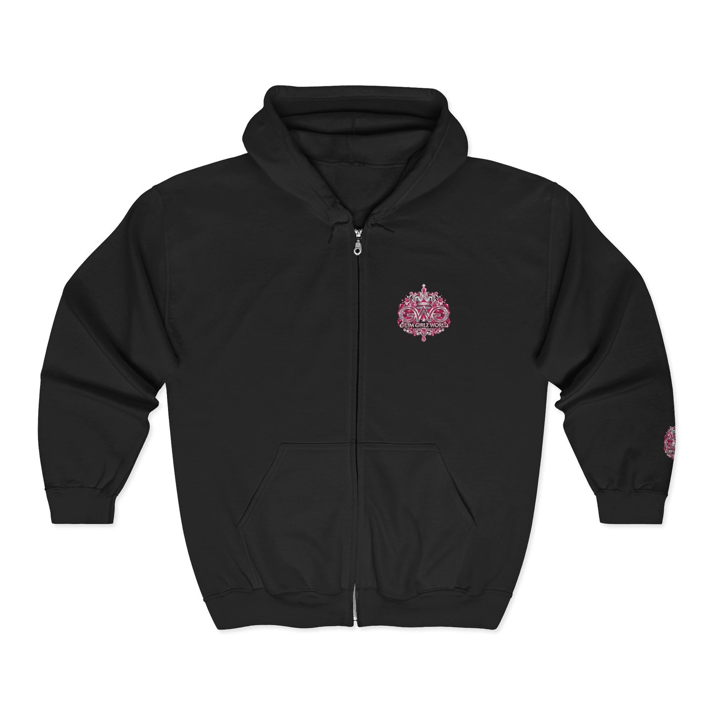 Zip Hoodie with Pink Floral Mandala Chest Design