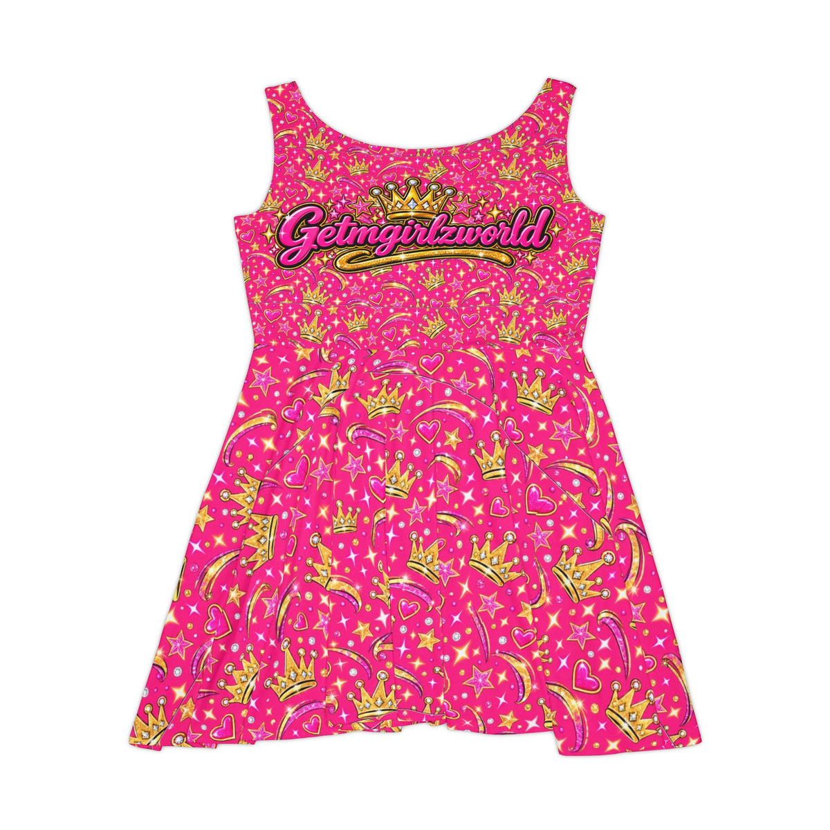 Getmgirlzworld Pink Sparkle and Crown Skater Dress