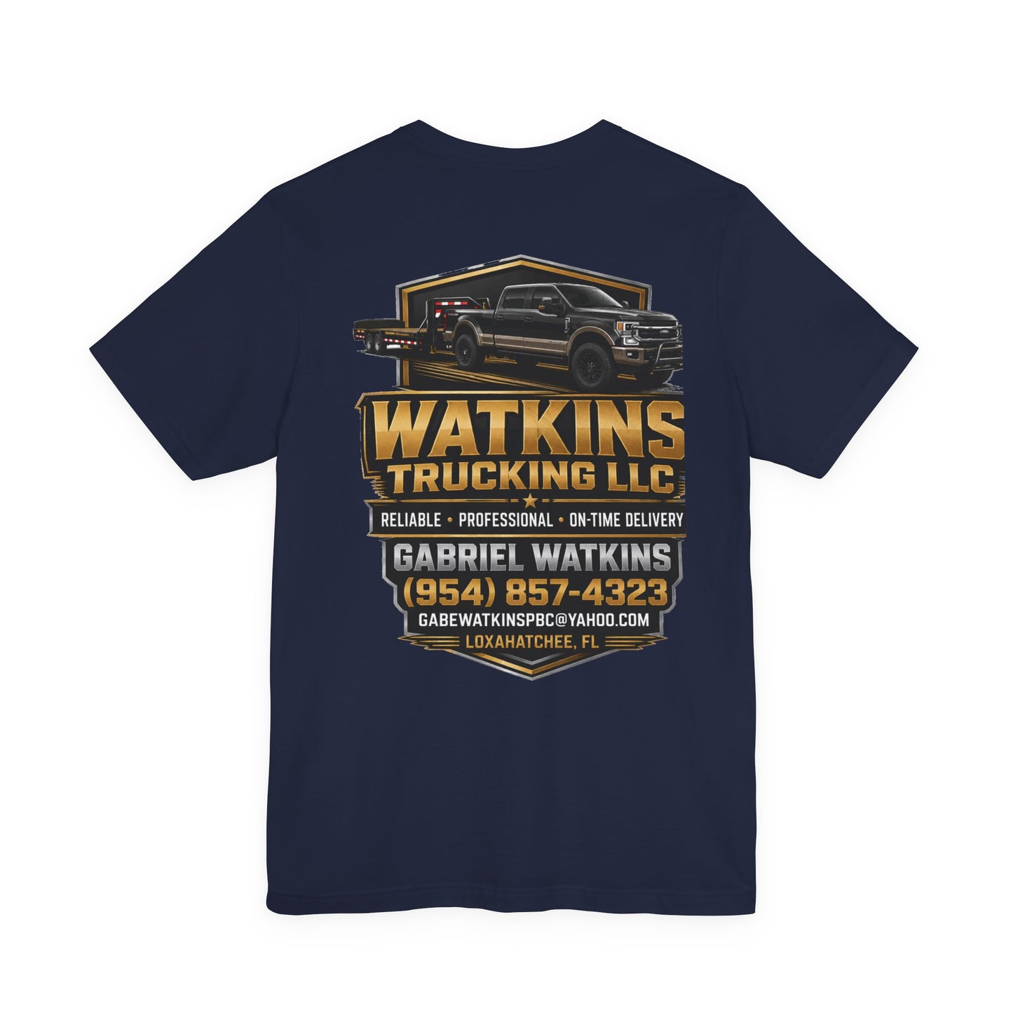 Watkins Trucking LLC Logo T‑Shirt — Gabriel Watkins Contact Graphic Tee