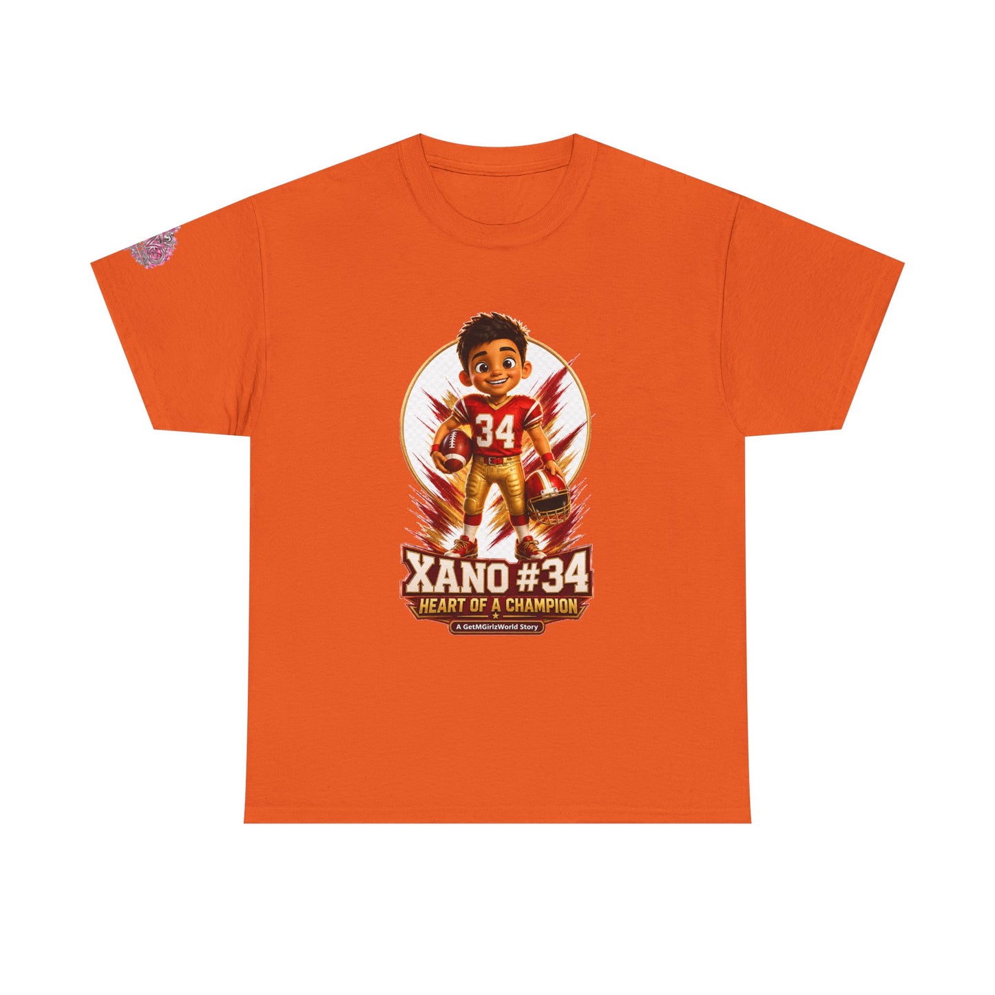 Kids Cartoon Football Tee — “Xano #34: Heart of a Champion” Cartoon Jersey