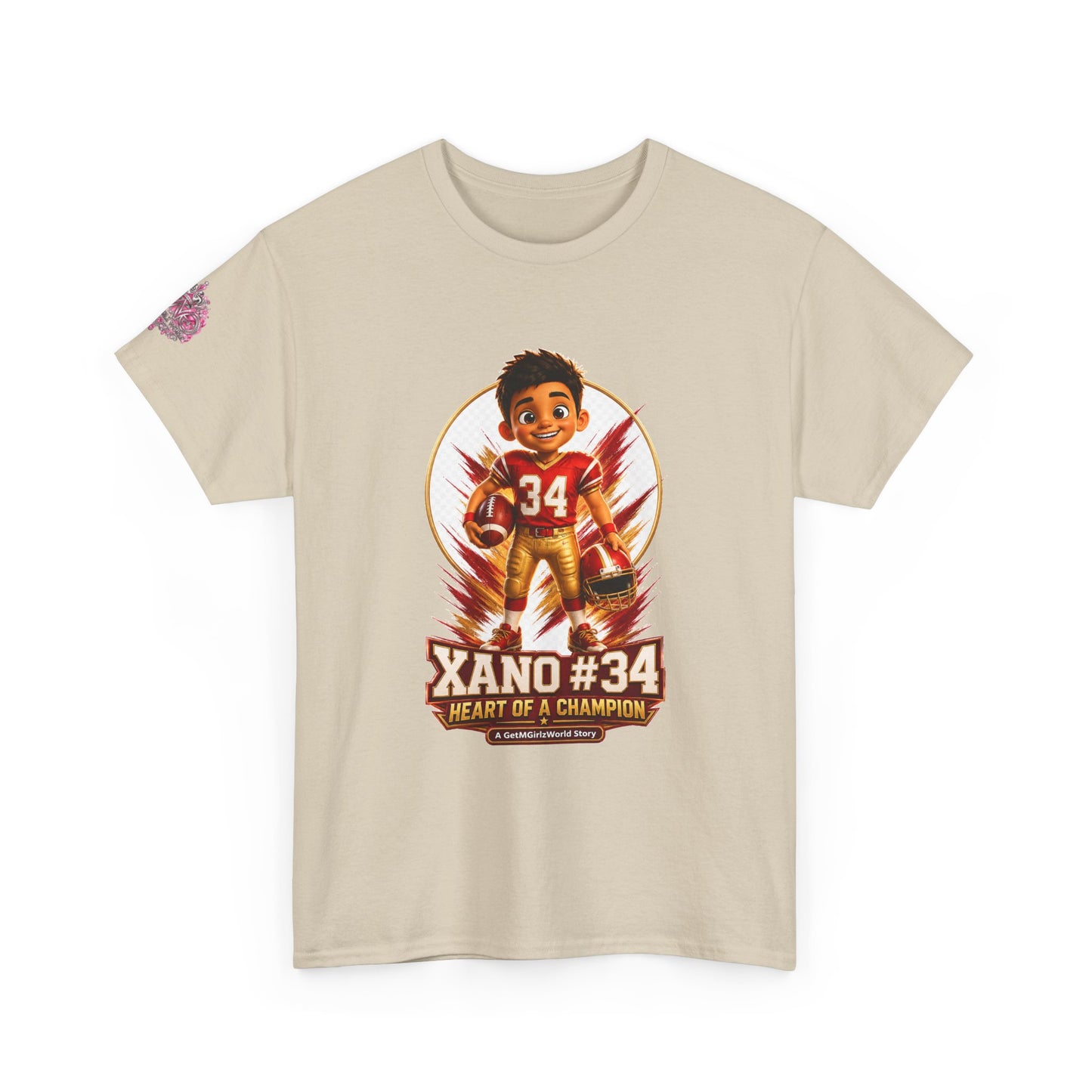 Kids Cartoon Football Tee — “Xano #34: Heart of a Champion” Cartoon Jersey