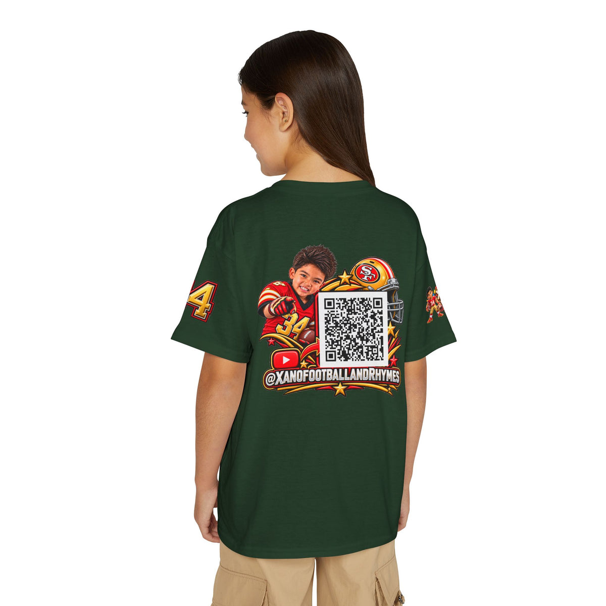 Youth Football Kid's T Shirt — "Xano #34: Heart of a Champion" Kids Tee
