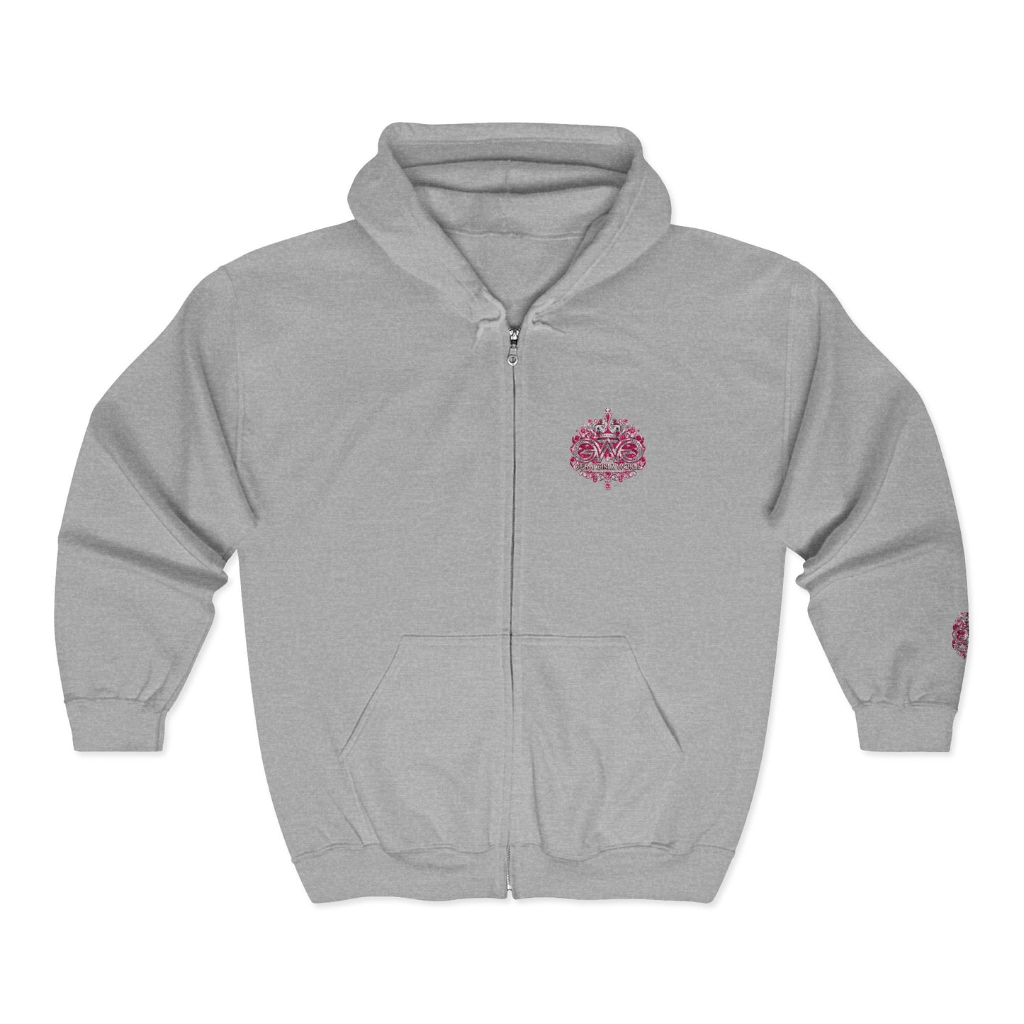 Zip Hoodie with Pink Floral Mandala Chest Design