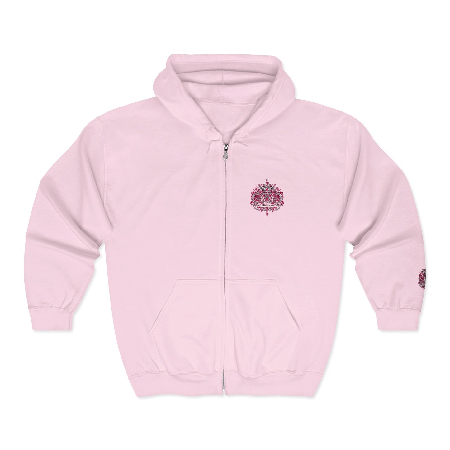 Zip Hoodie with Pink Floral Mandala Chest Design