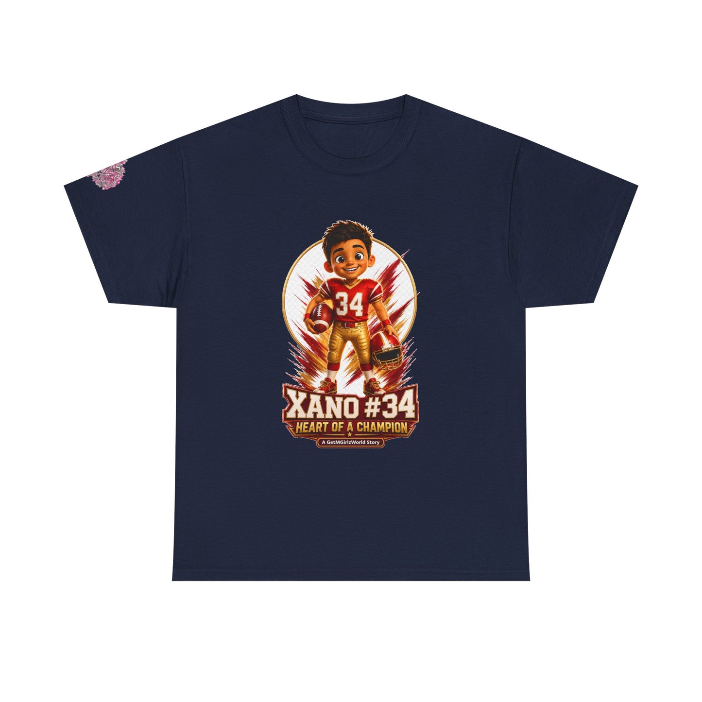 Kids Cartoon Football Tee — “Xano #34: Heart of a Champion” Cartoon Jersey
