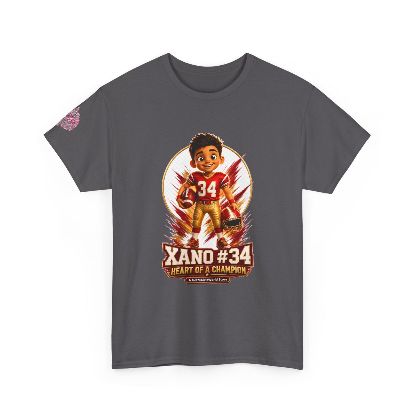 Kids Cartoon Football Tee — “Xano #34: Heart of a Champion” Cartoon Jersey