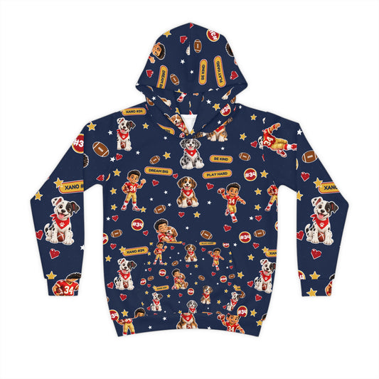 Kids Football Puppy Hoodie - Personalized Number #34 Pattern