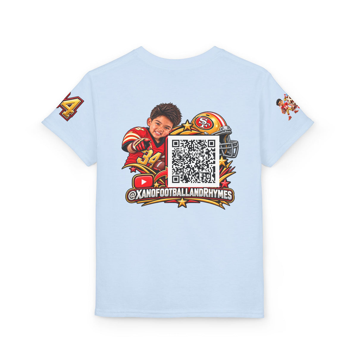 Youth Football Kid's T Shirt — "Xano #34: Heart of a Champion" Kids Tee