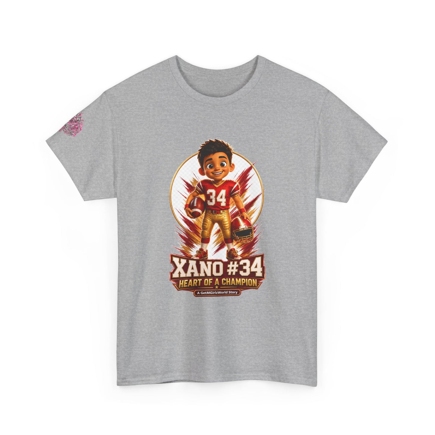 Kids Cartoon Football Tee — “Xano #34: Heart of a Champion” Cartoon Jersey