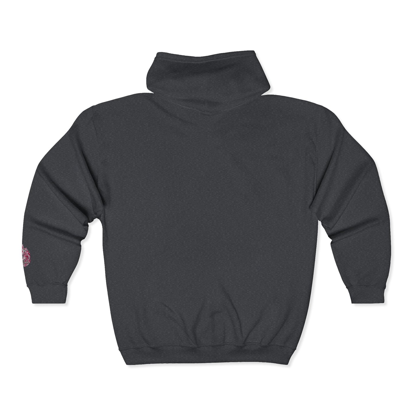 Zip Hoodie with Pink Floral Mandala Chest Design