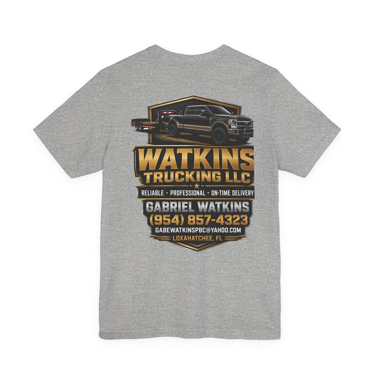 Watkins Trucking LLC Logo T‑Shirt — Gabriel Watkins Contact Graphic Tee
