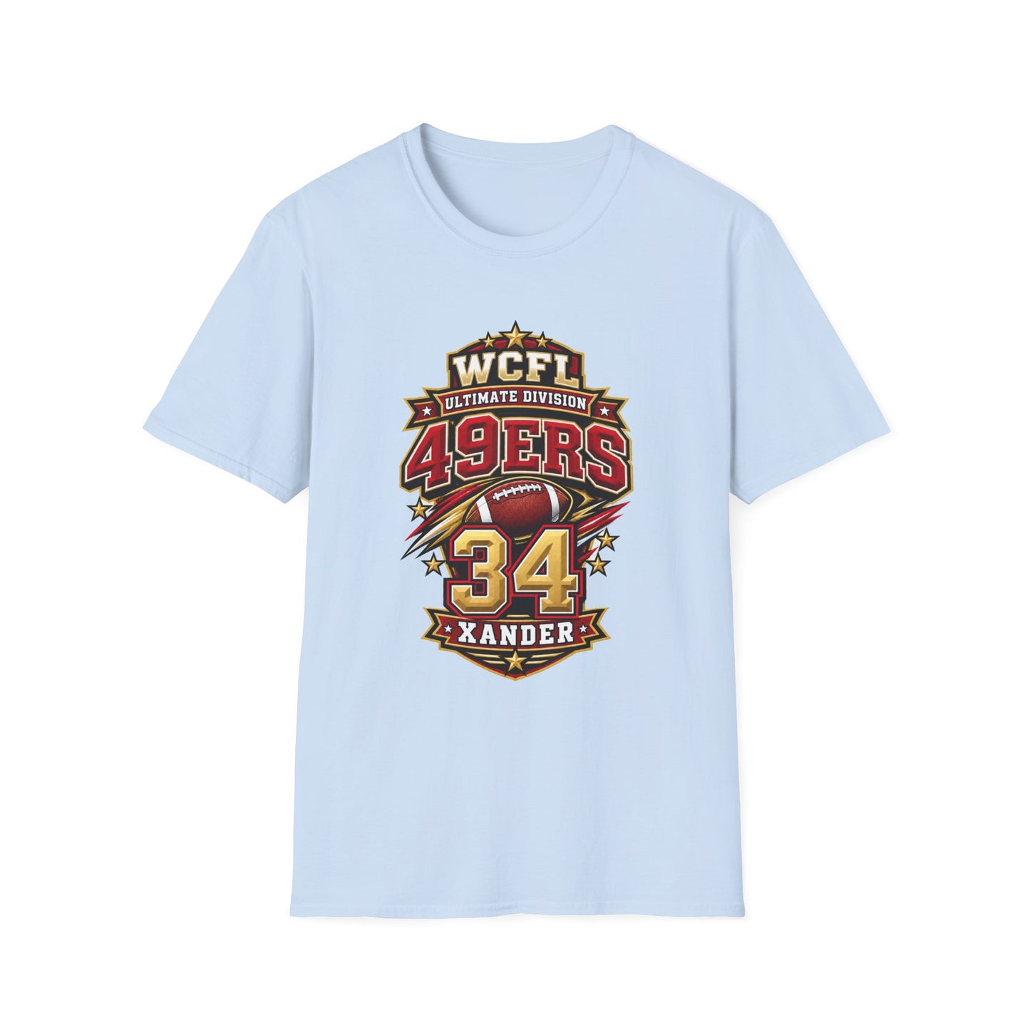 49ers WCFL Football Tee — Ultimate Division Jersey Shirt (Number 34 Xander)