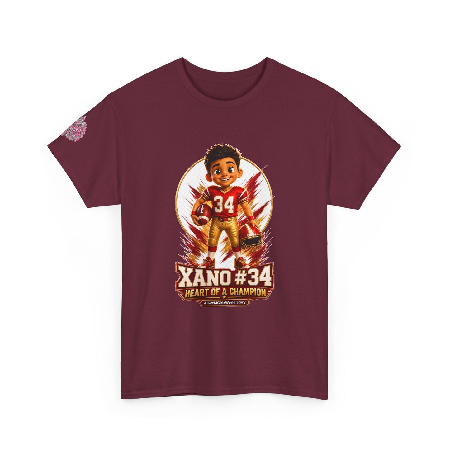 Kids Cartoon Football Tee — “Xano #34: Heart of a Champion” Cartoon Jersey