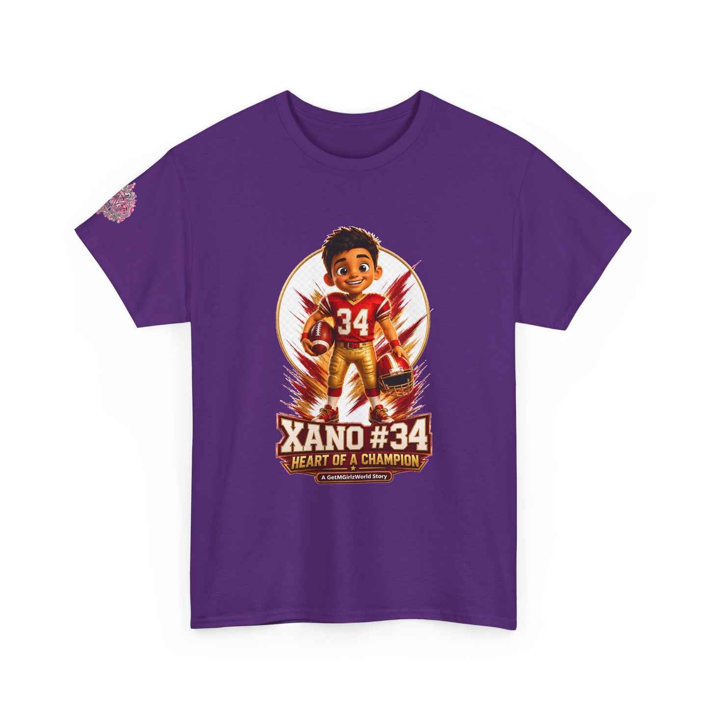 Kids Cartoon Football Tee — “Xano #34: Heart of a Champion” Cartoon Jersey