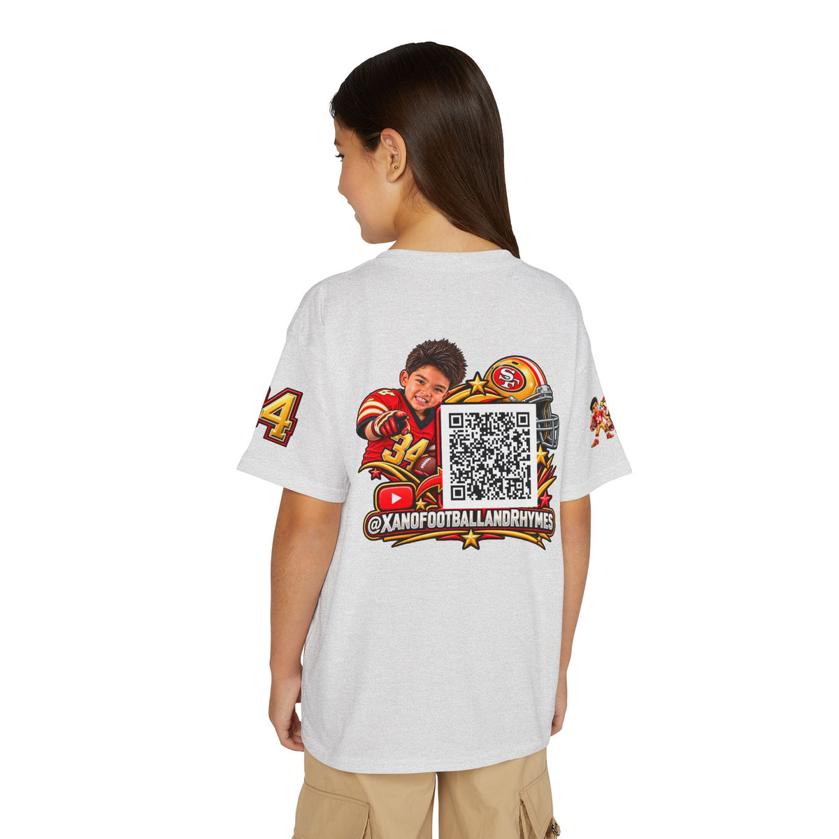 Youth Football Kid's T Shirt — "Xano #34: Heart of a Champion" Kids Tee