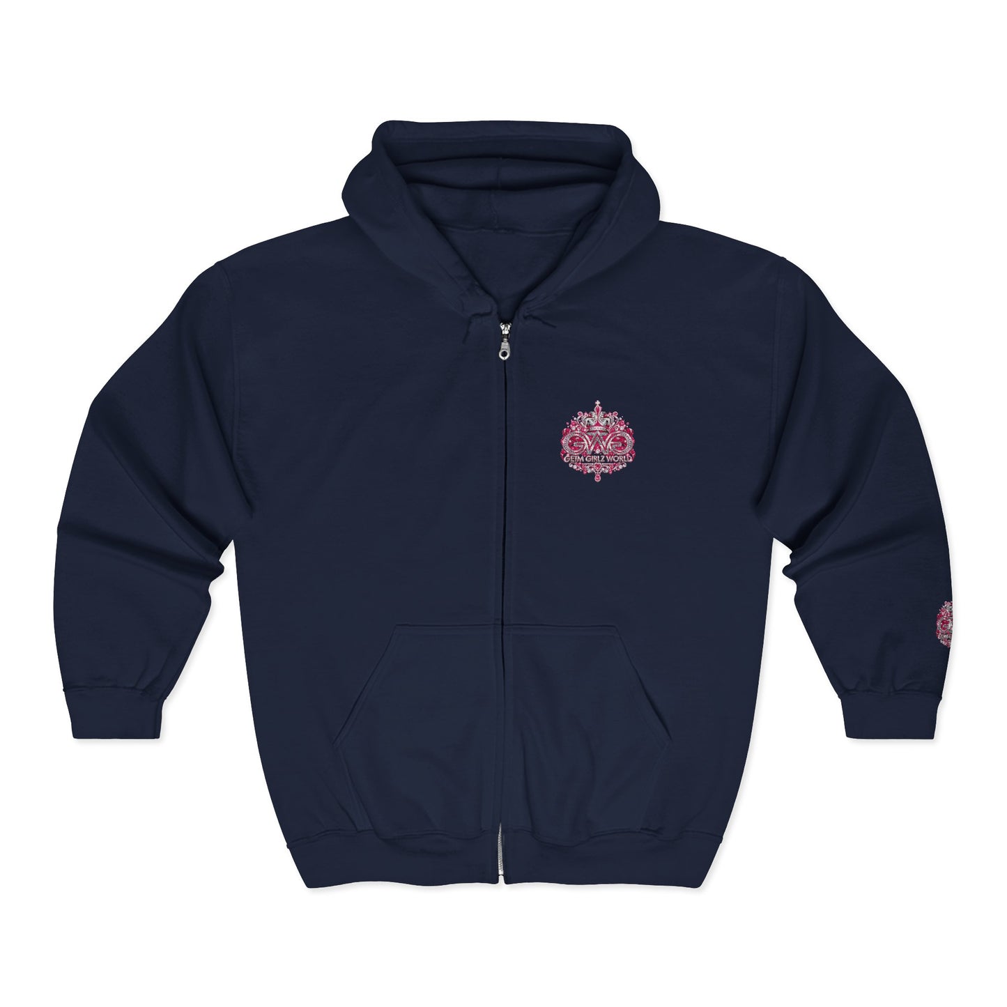 Zip Hoodie with Pink Floral Mandala Chest Design