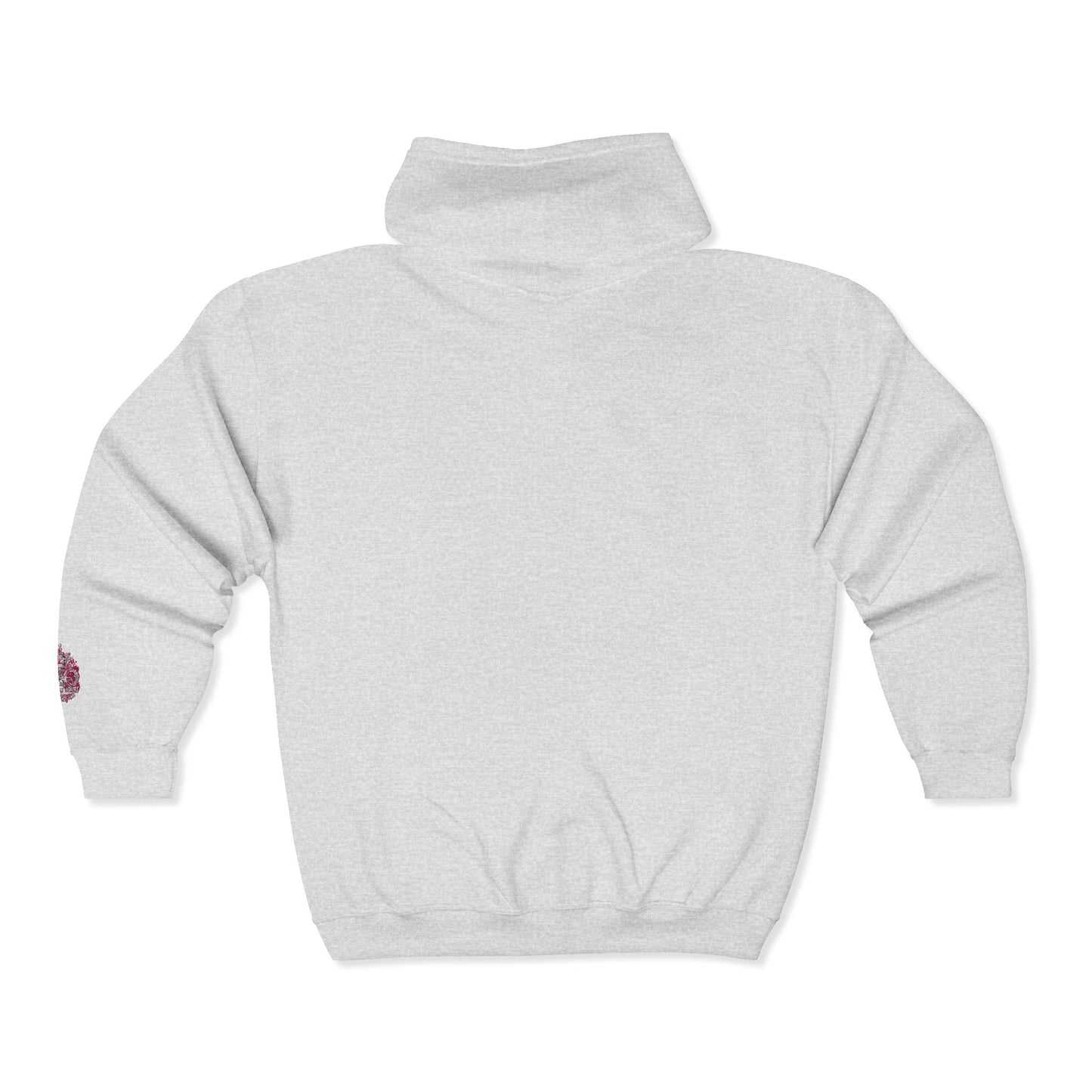 Zip Hoodie with Pink Floral Mandala Chest Design