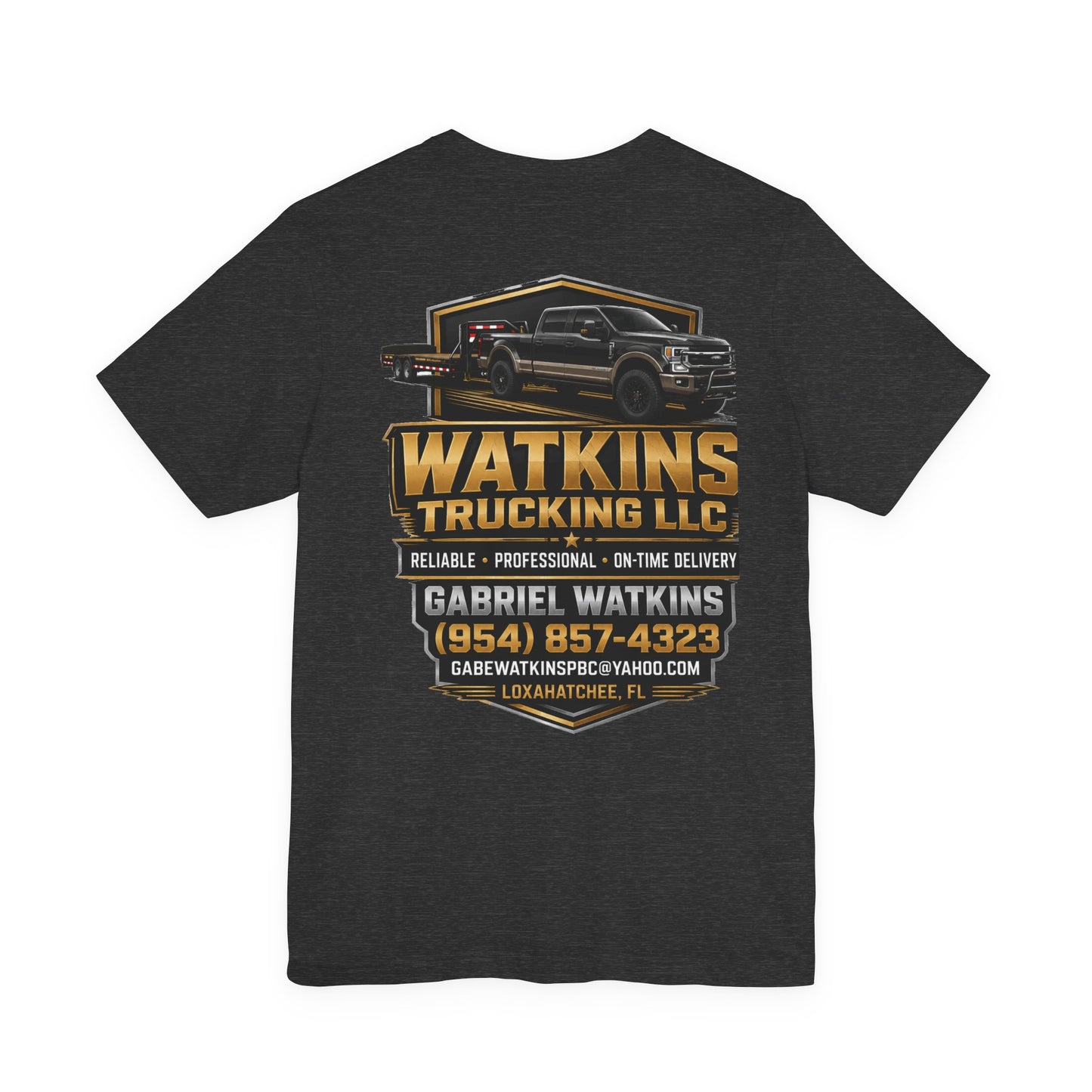 Watkins Trucking LLC Logo T‑Shirt — Gabriel Watkins Contact Graphic Tee