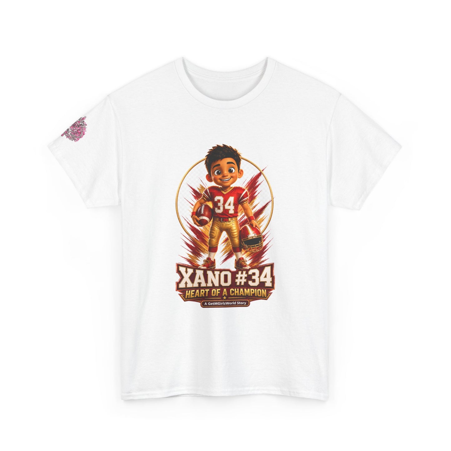 Kids Cartoon Football Tee — “Xano #34: Heart of a Champion” Cartoon Jersey