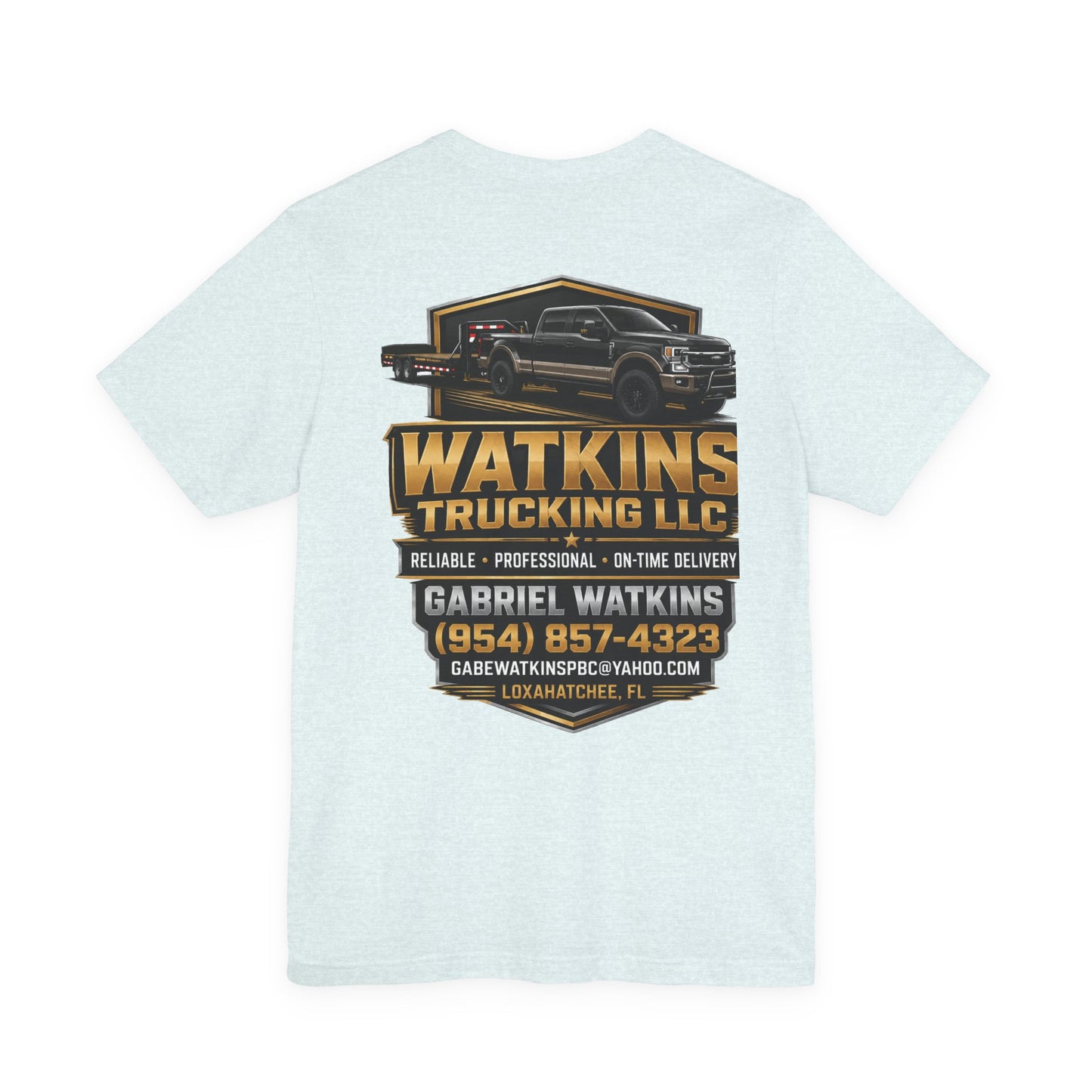 Watkins Trucking LLC Logo T‑Shirt — Gabriel Watkins Contact Graphic Tee